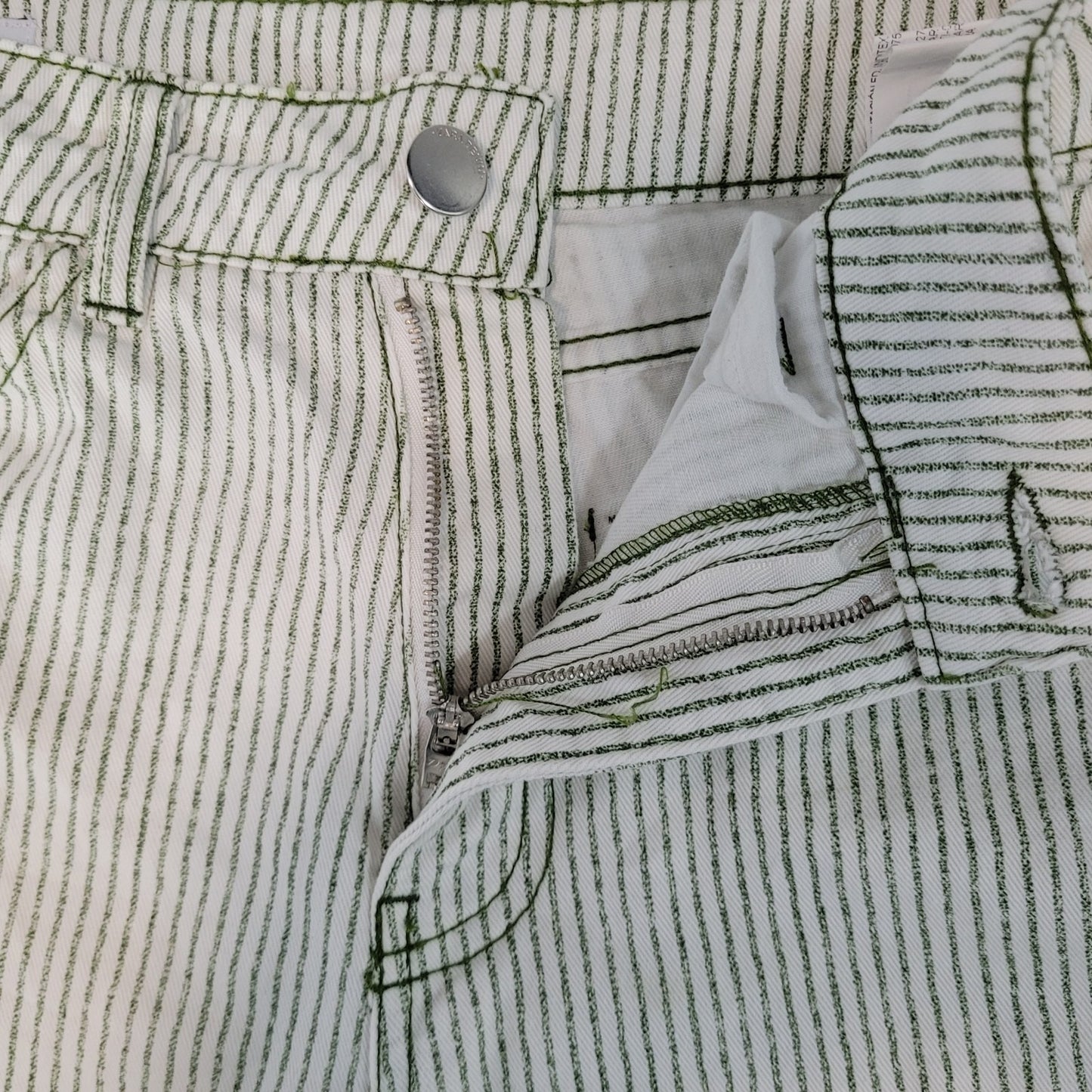 Zara Ivory & Green Striped 100% Cotton Wide Leg High Rise Pants Size 2 (27x30)