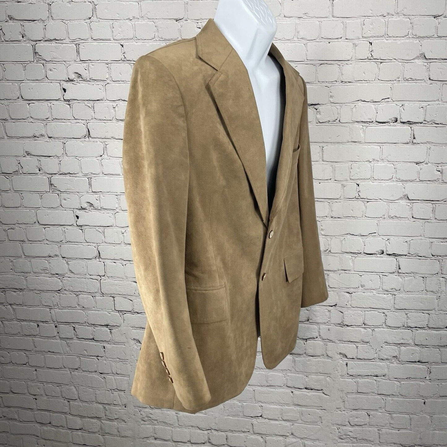 M K Loo Brown Suede Like Handmade Custom Tailor 2 Button Blazer Jacket Size 38