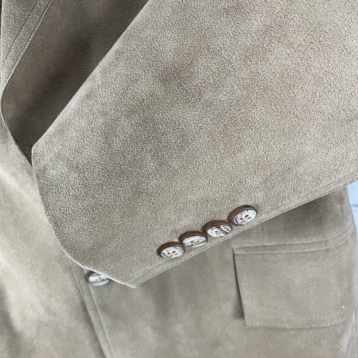 M K Loo Brown Suede Like Handmade Custom Tailor 2 Button Blazer Jacket Size 38