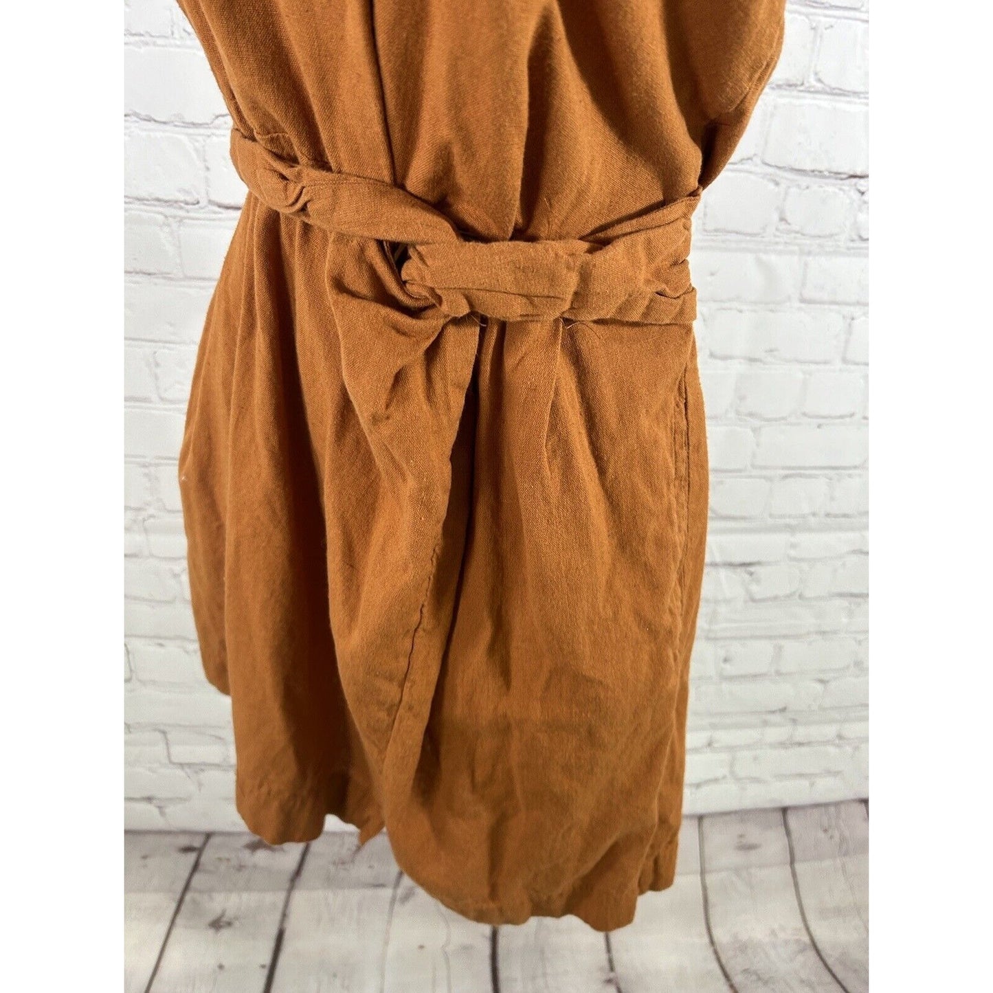 Free People Orange Linen Cotton Racerback Ruffle Neckline Faux Wrap Mini Dress S