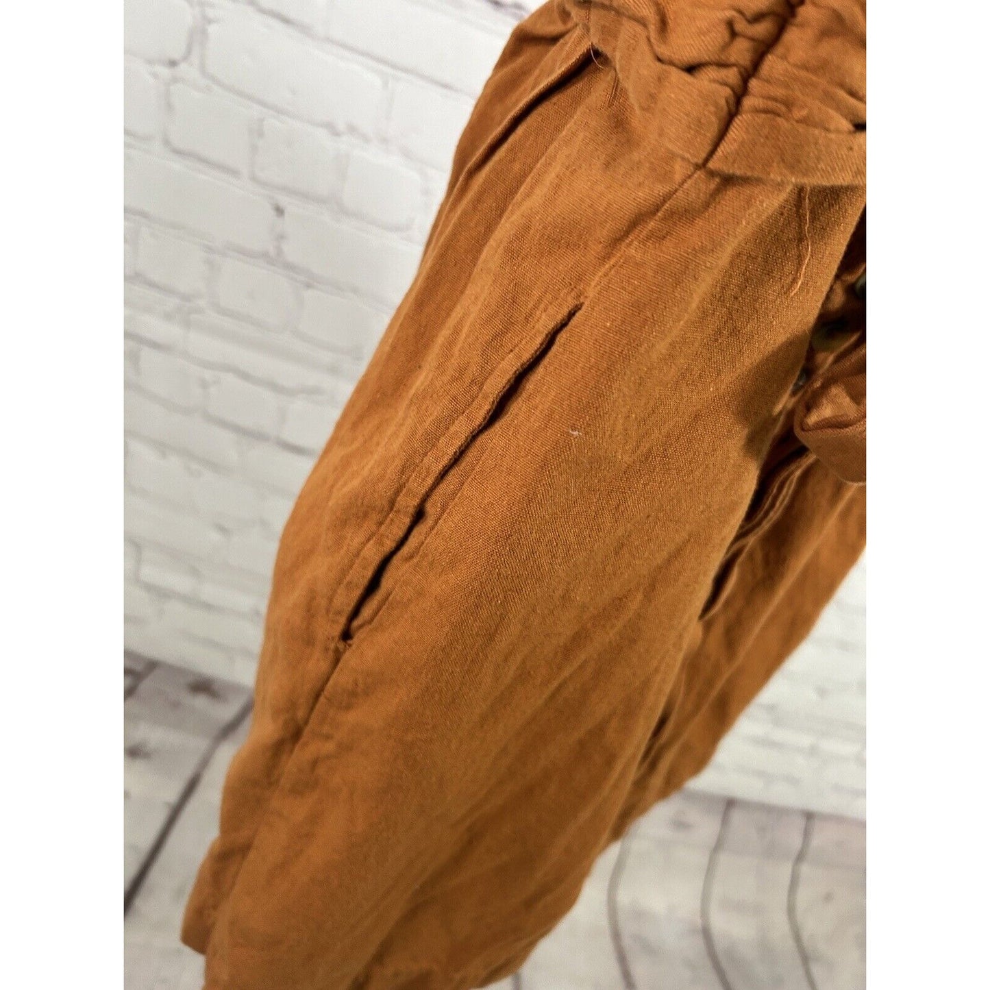 Free People Orange Linen Cotton Racerback Ruffle Neckline Faux Wrap Mini Dress S