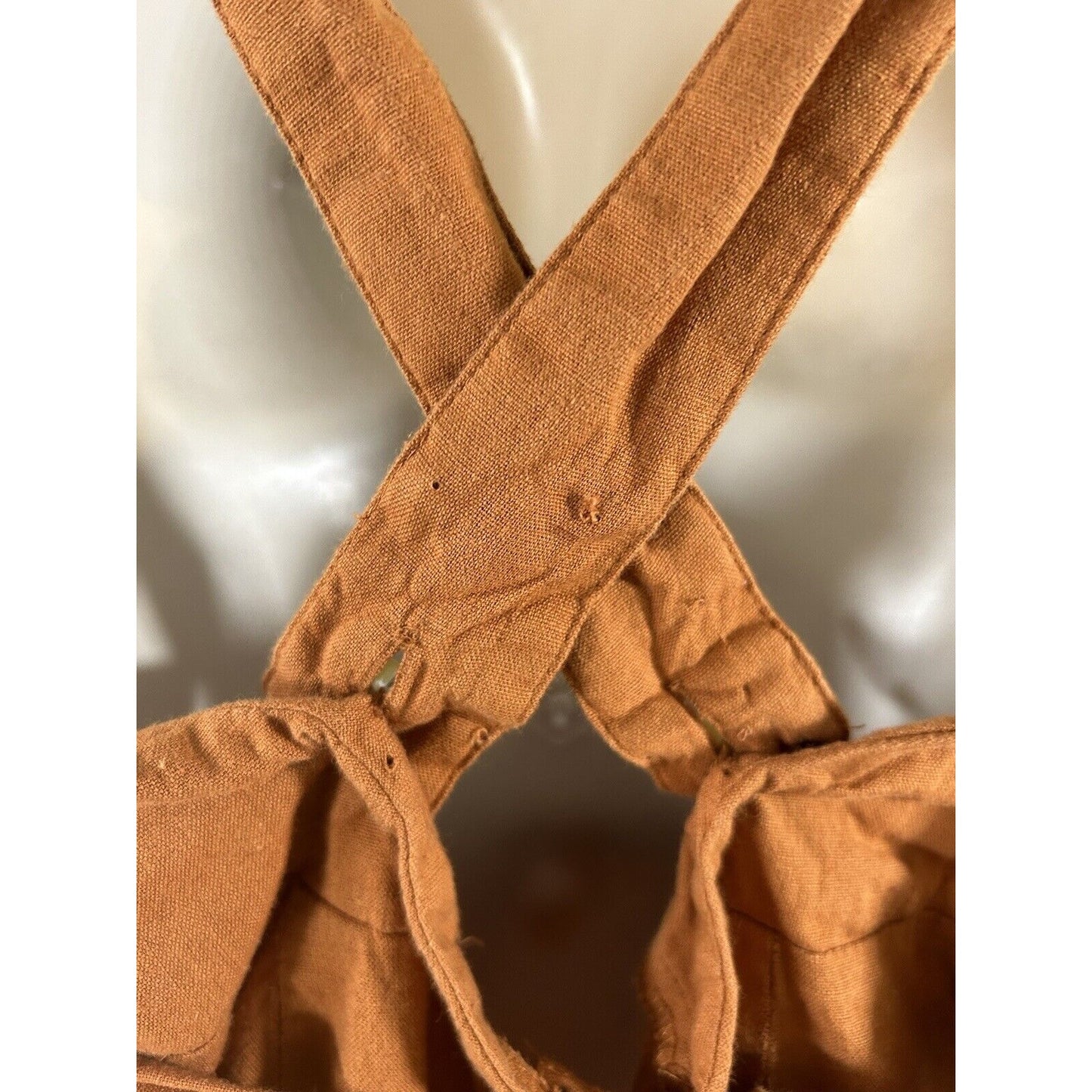 Free People Orange Linen Cotton Racerback Ruffle Neckline Faux Wrap Mini Dress S