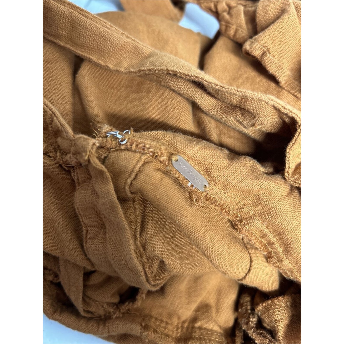 Free People Orange Linen Cotton Racerback Ruffle Neckline Faux Wrap Mini Dress S