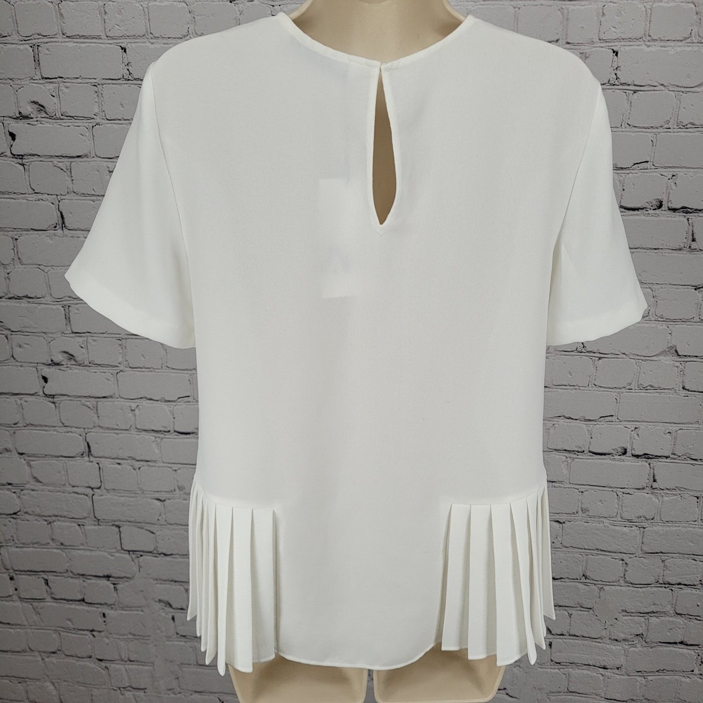 NWD Zara White Semi Sheer Lightweight Pleated Short Sleeve Top Blouse Size XS