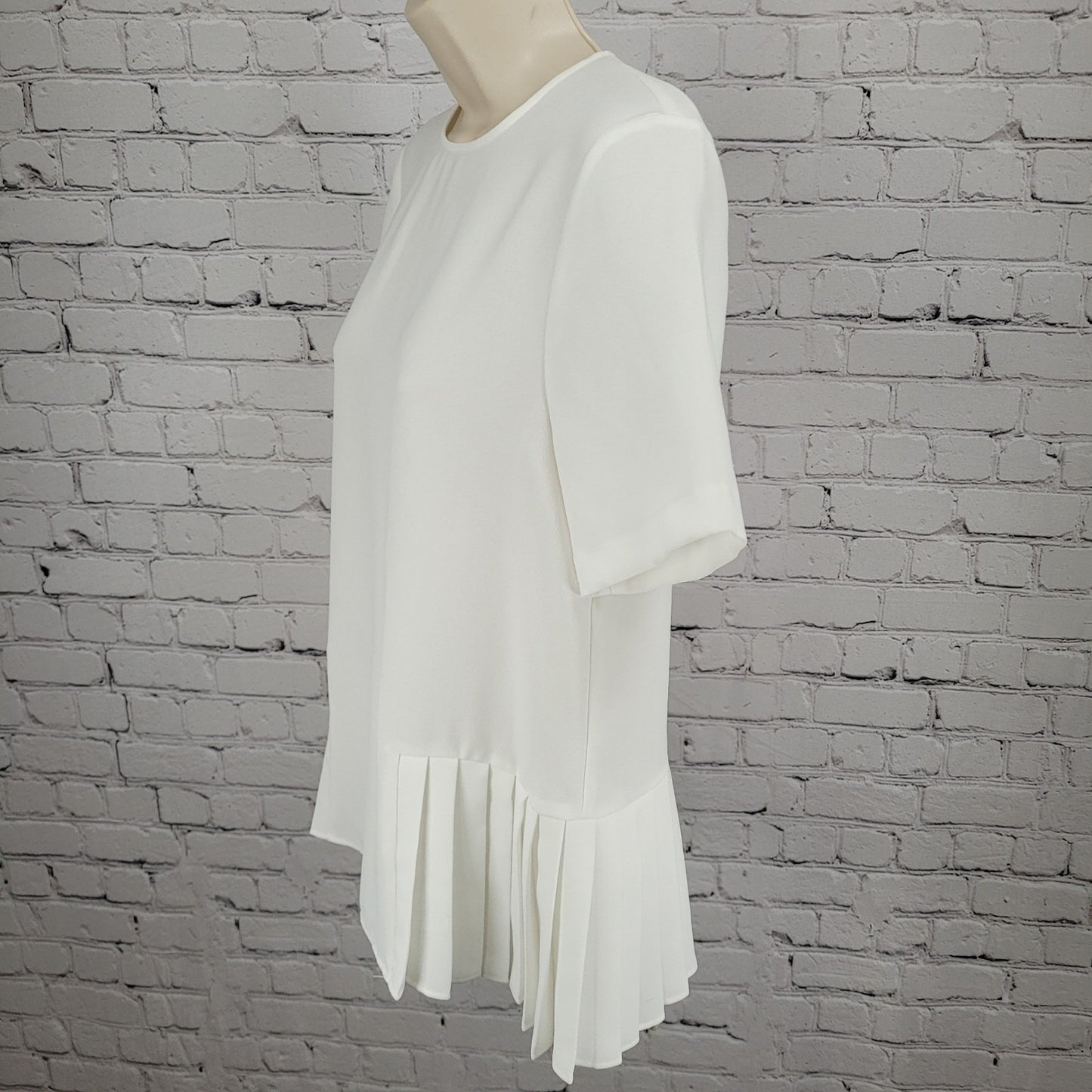NWD Zara White Semi Sheer Lightweight Pleated Short Sleeve Top Blouse Size XS