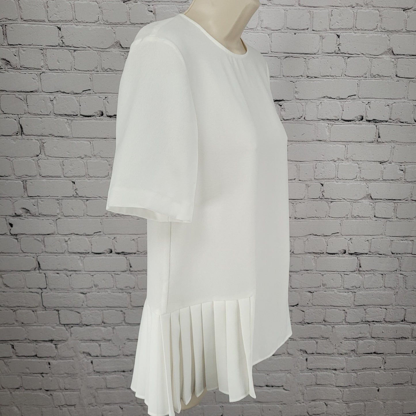 NWD Zara White Semi Sheer Lightweight Pleated Short Sleeve Top Blouse Size XS
