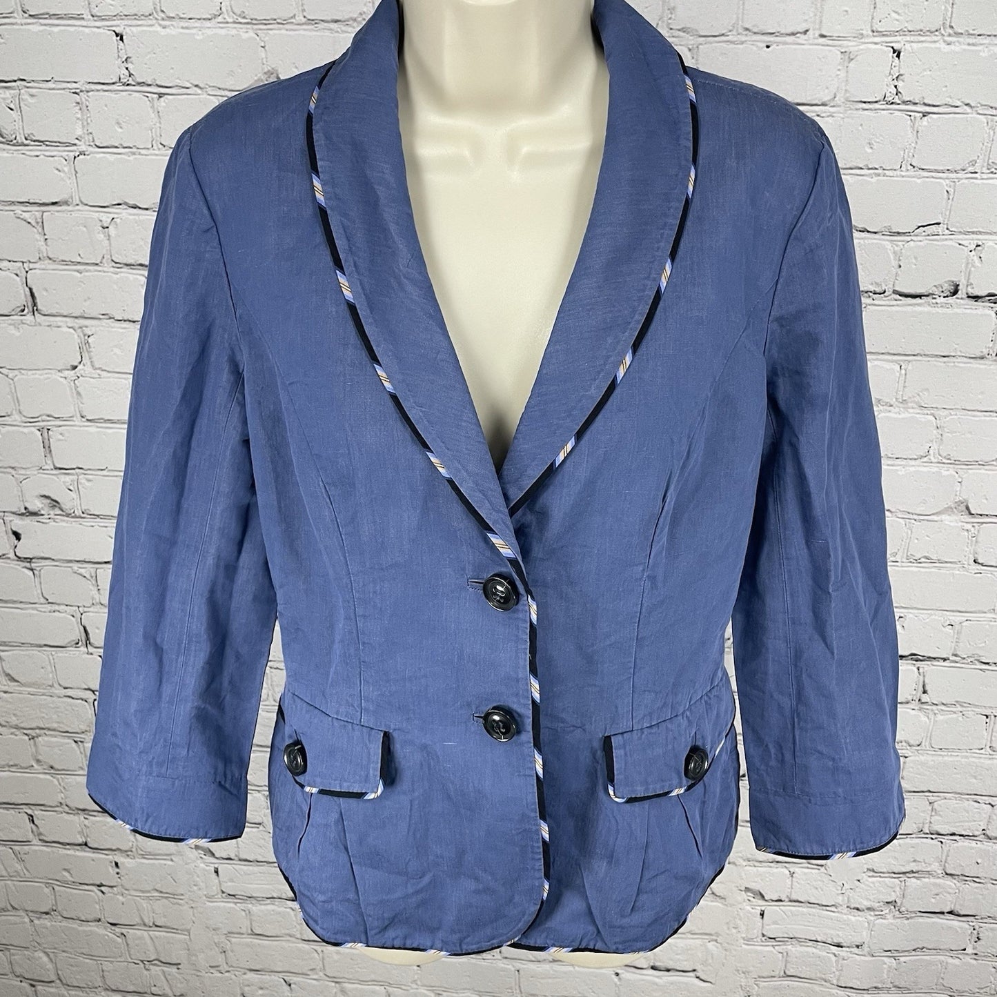 Diane Von Furstenberg Blue Cotton Blend Collared Lightweight Unlined Jacket 8