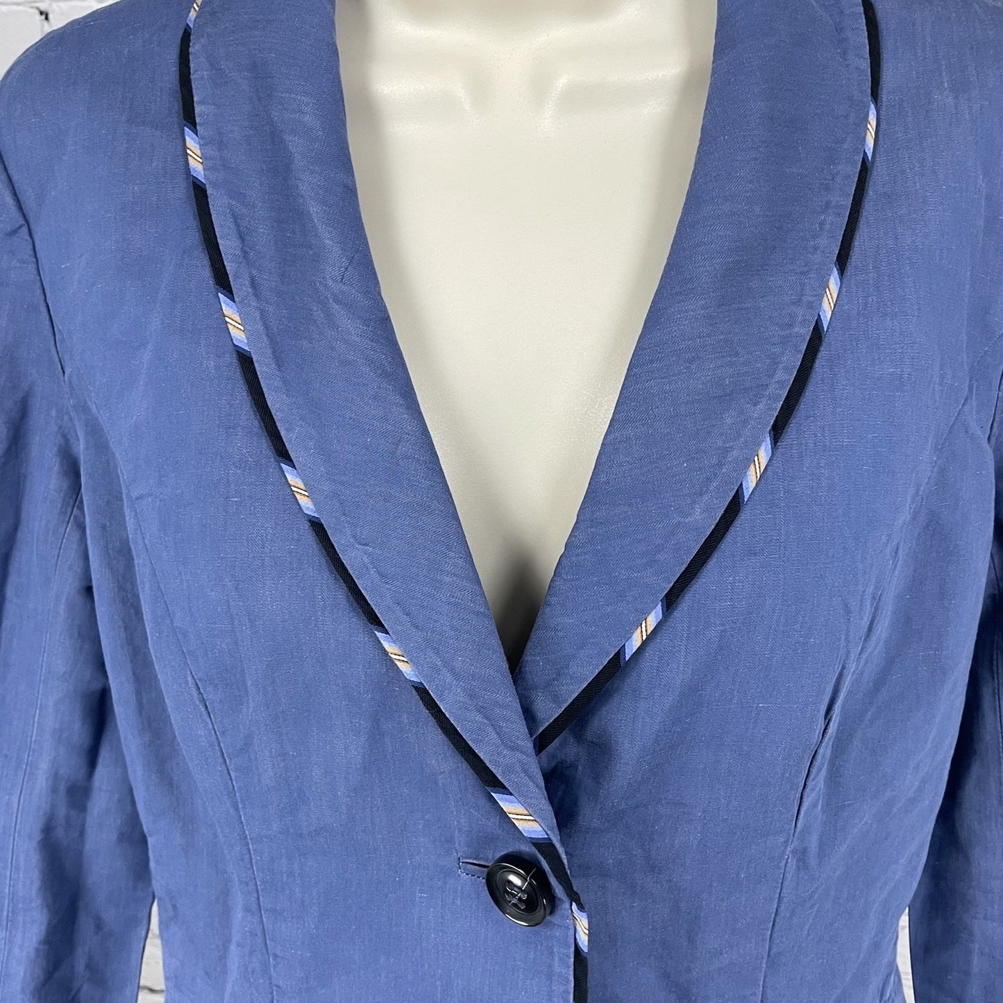 Diane Von Furstenberg Blue Cotton Blend Collared Lightweight Unlined Jacket 8