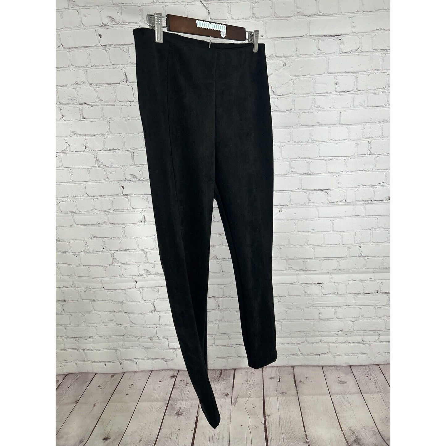 T Tahari Women Black Vegan Leather Pull On Flat Front Skinny Leg Pants M (28x28)