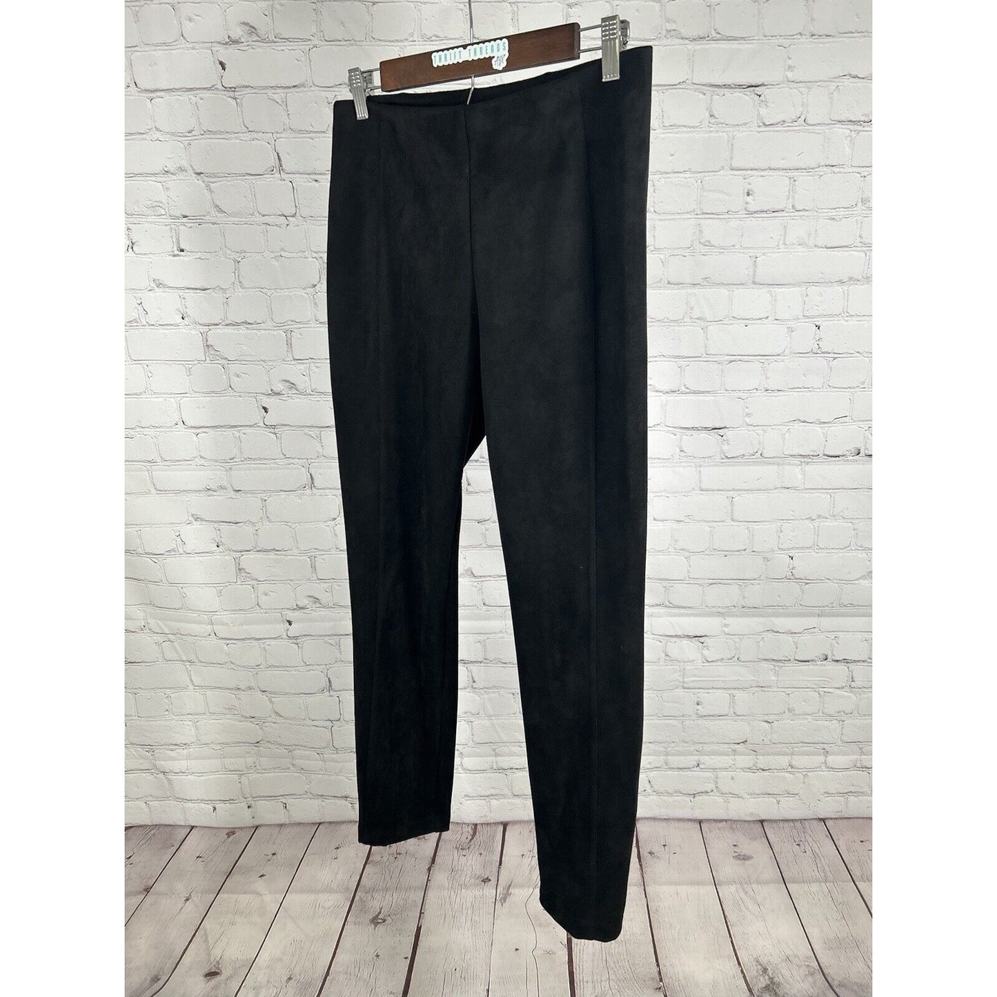 T Tahari Women Black Vegan Leather Pull On Flat Front Skinny Leg Pants M (28x28)