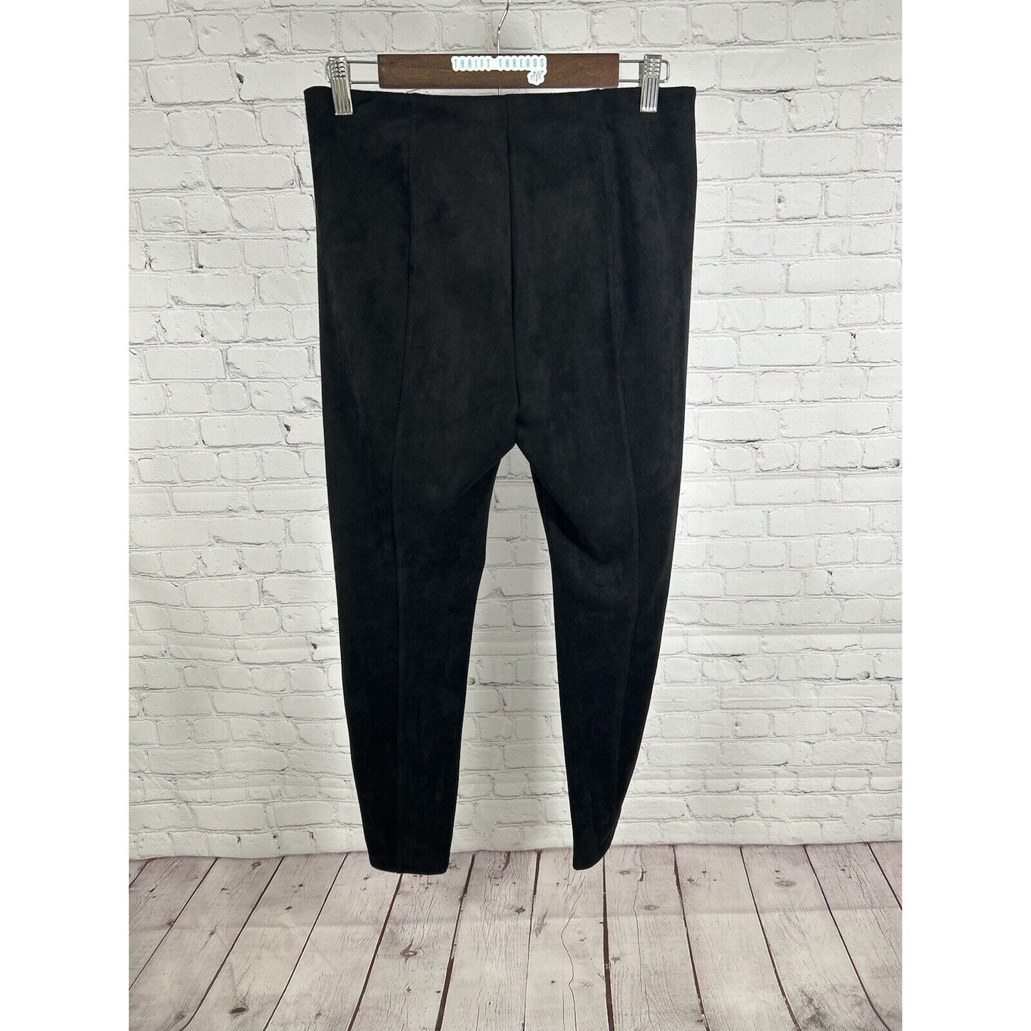 T Tahari Women Black Vegan Leather Pull On Flat Front Skinny Leg Pants M (28x28)