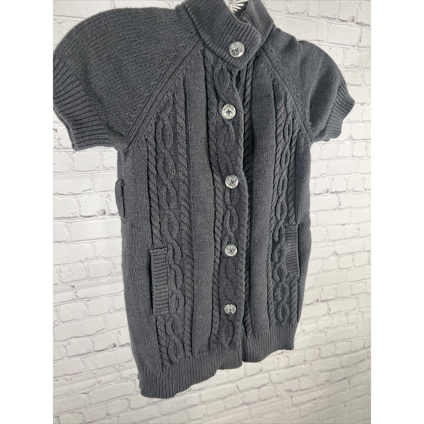 Gymboree Girls Gray Cable Knit Sweater Dress Shiny Buttons Size XS 3-4