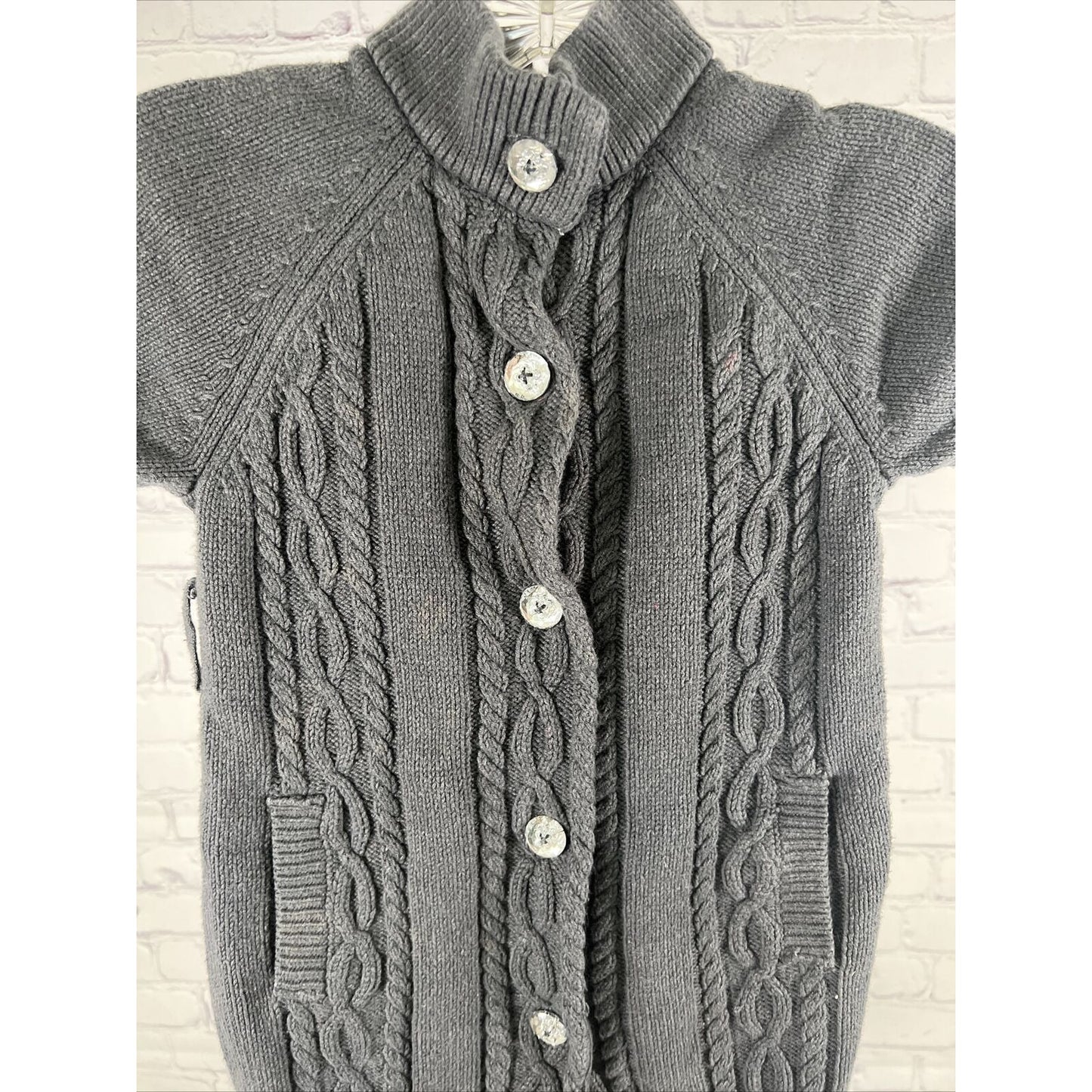Gymboree Girls Gray Cable Knit Sweater Dress Shiny Buttons Size XS 3-4