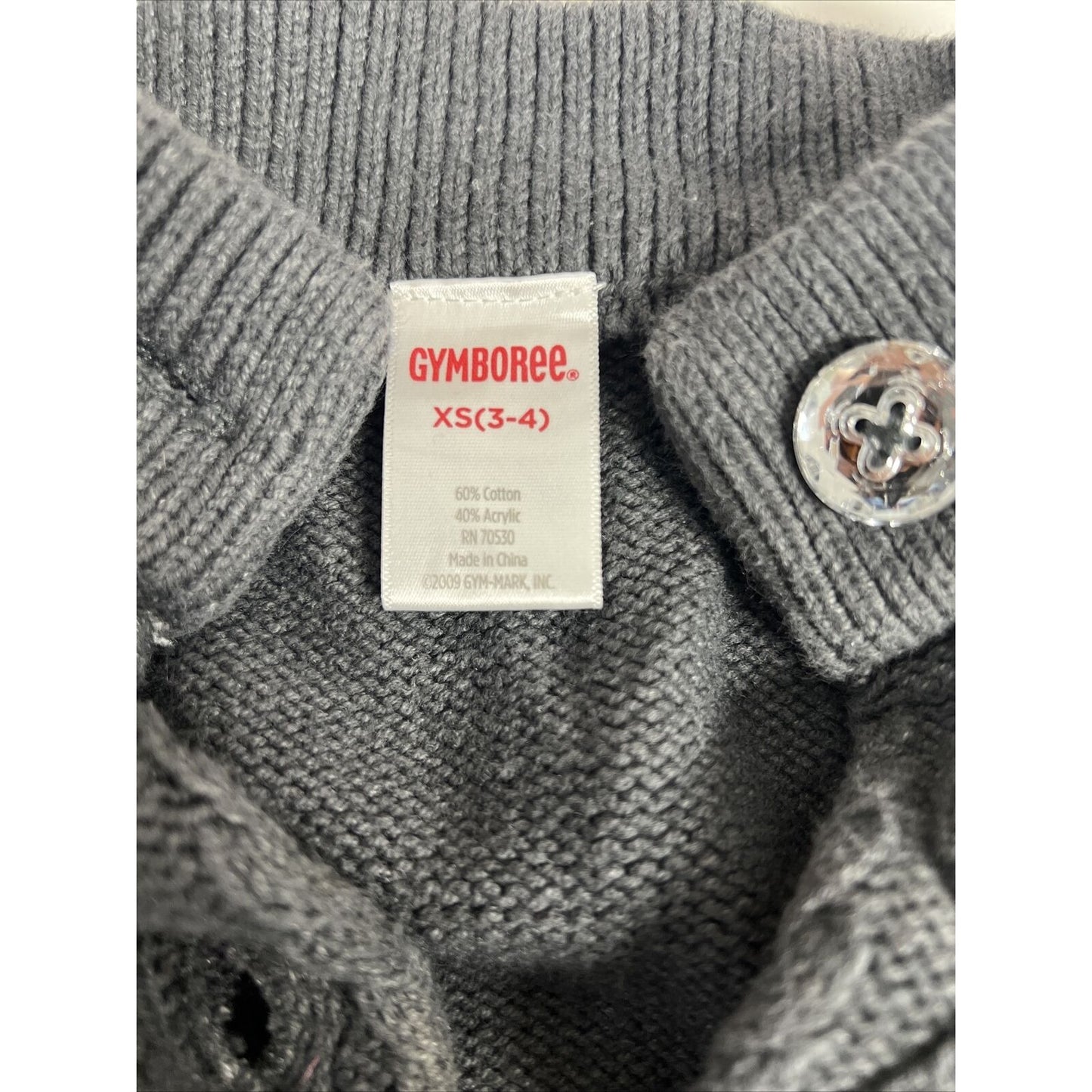 Gymboree Girls Gray Cable Knit Sweater Dress Shiny Buttons Size XS 3-4