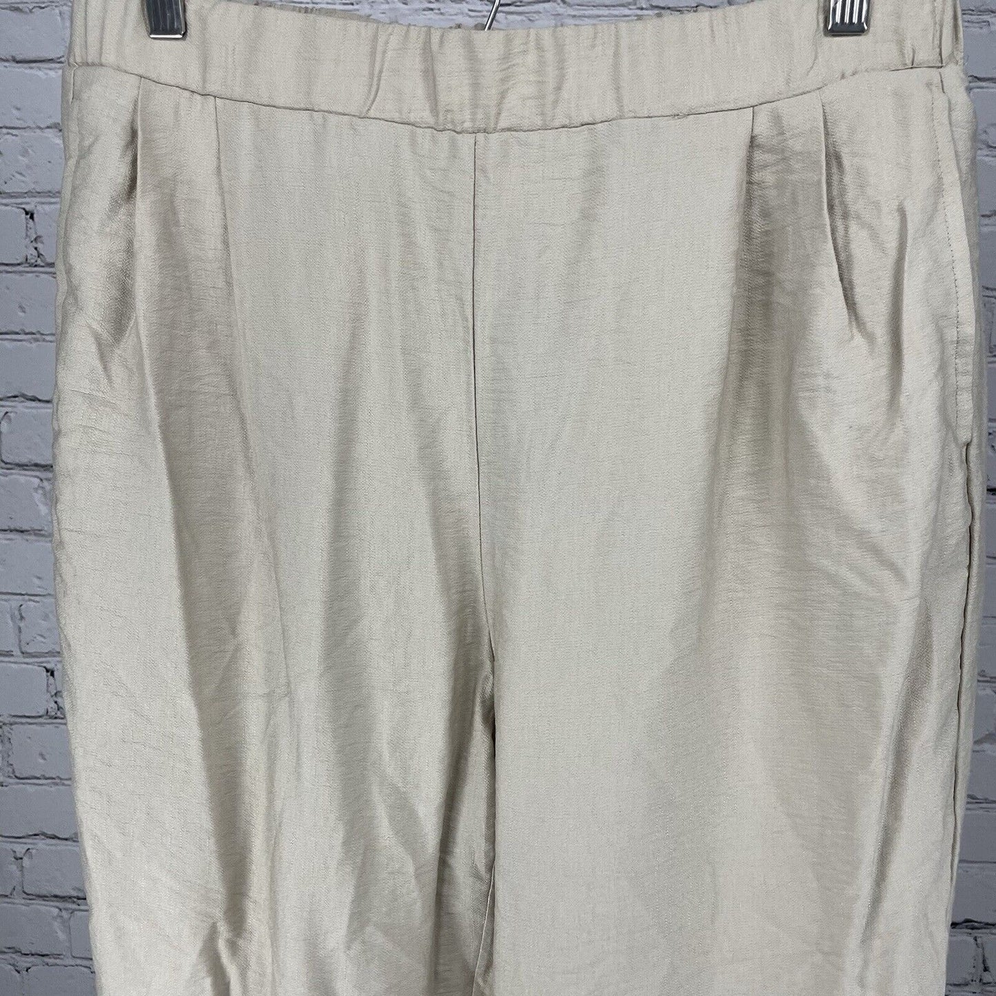 NWT Happily Grey Cream High Rise Lightweight Wide Leg Elastic Size XL (31x30.5)