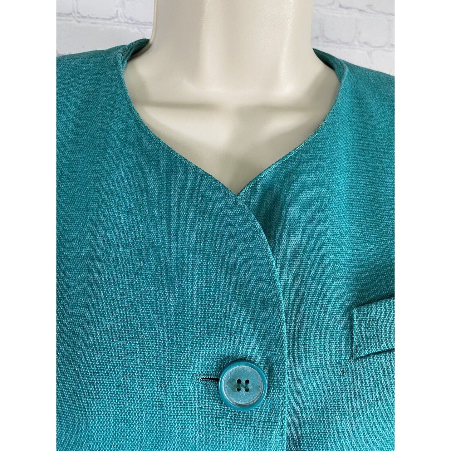 Vintage Jay Jacobs Teal Linen Blend 4 Button Jacket Blazer Pockets Womens 10