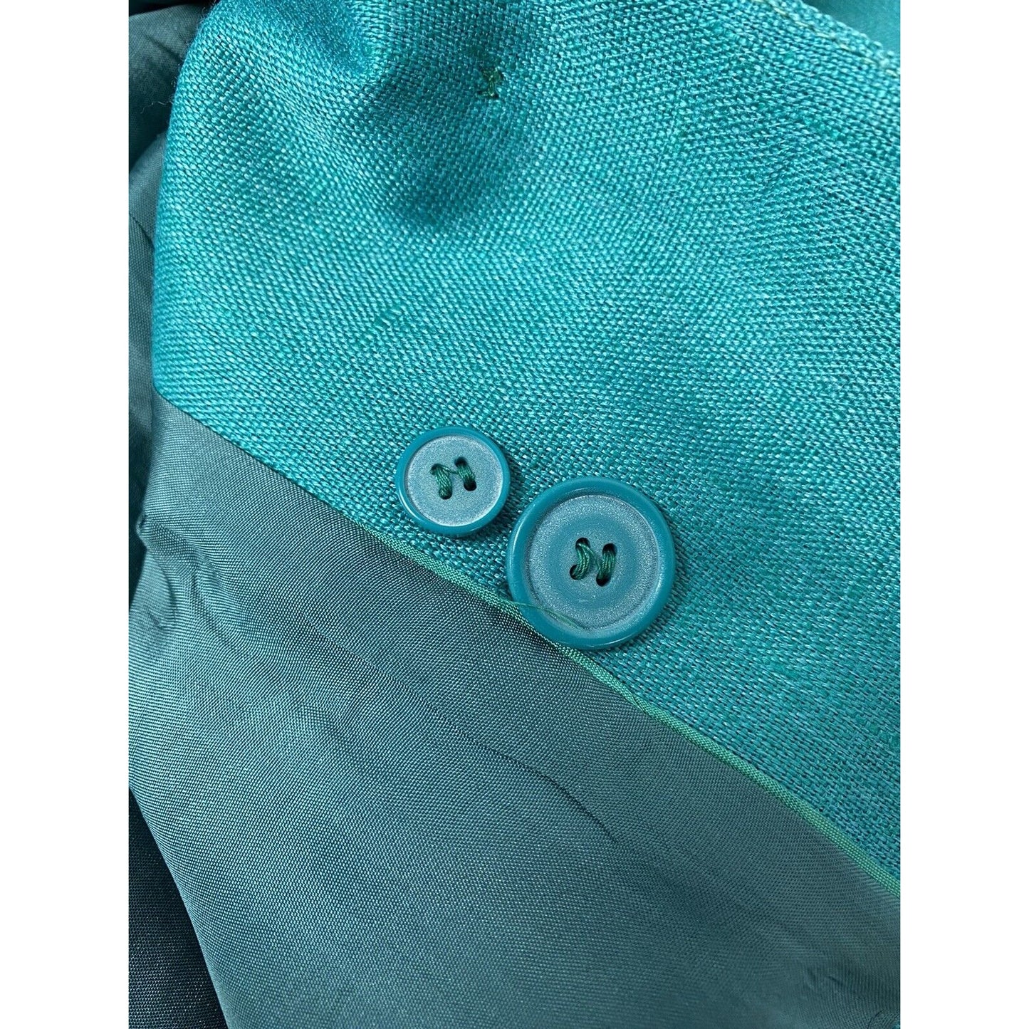 Vintage Jay Jacobs Teal Linen Blend 4 Button Jacket Blazer Pockets Womens 10