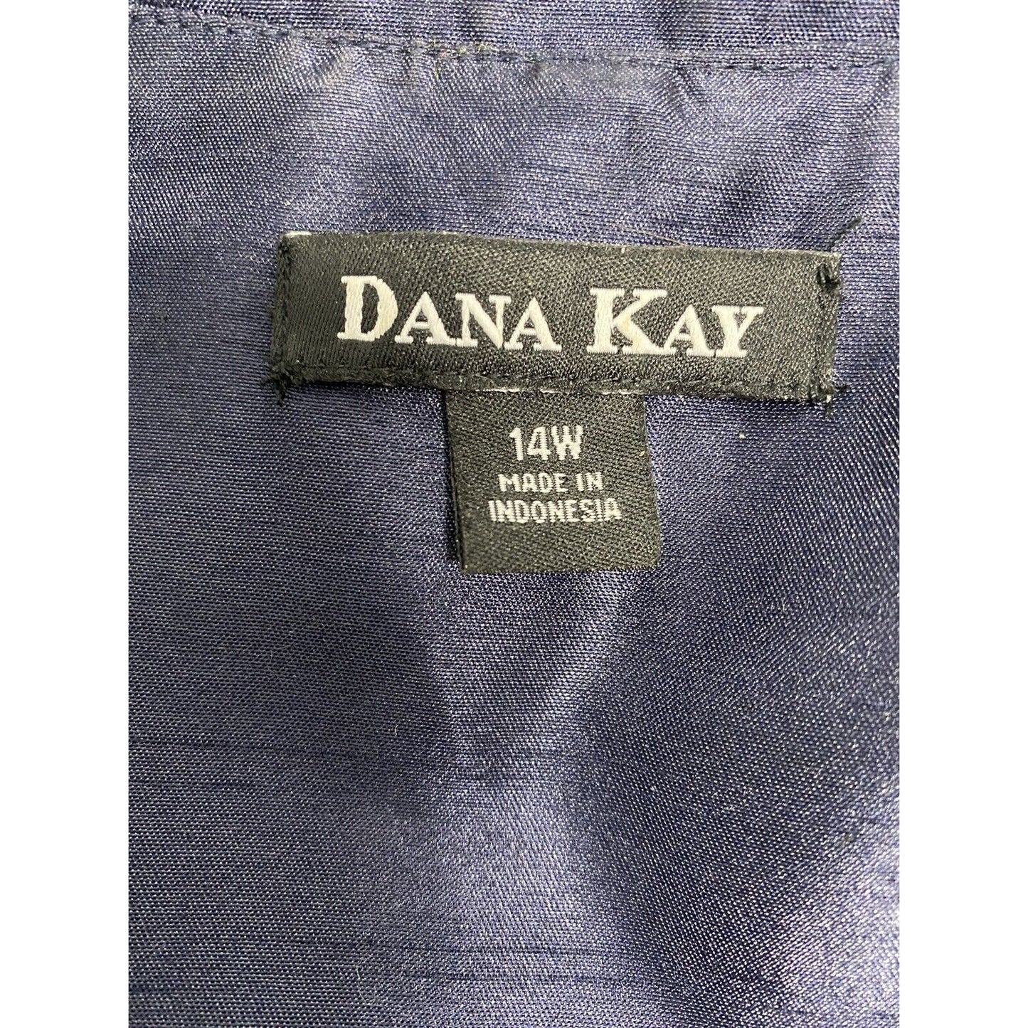 Dana Kay Dark Blue Metallic Button Collared Long Sleeve Blouse Shoulder Pads 14W