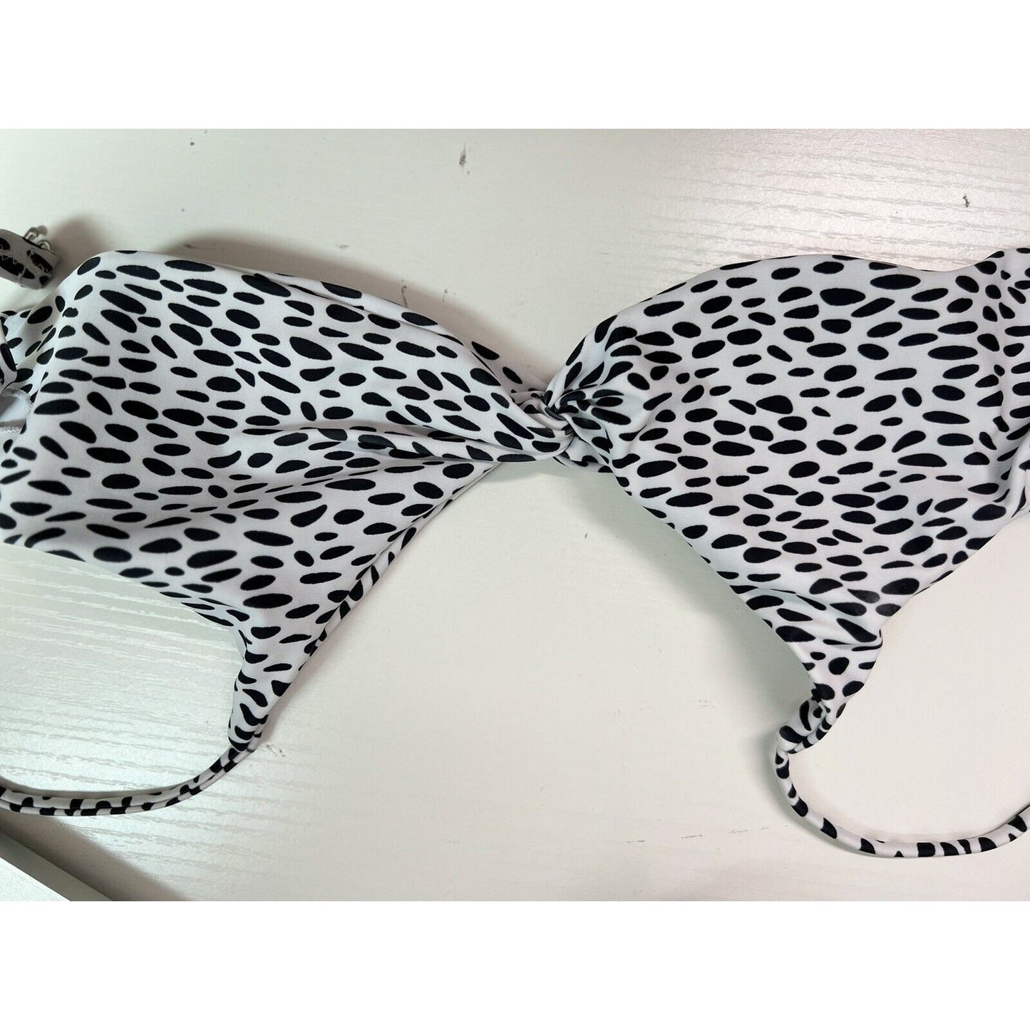 Zaful Juniors Black White Spotted Twist Bikini Top Swim Suit Swimwear Large US 8