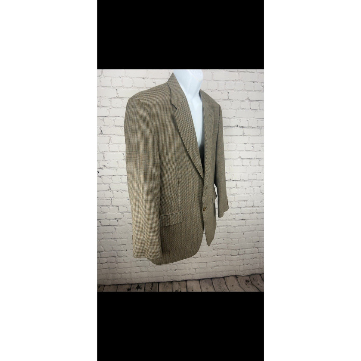 Lauren Ralph Lauren Tan Houndstooth 100% Wool 2 Button Blazer Sport Coat 43R