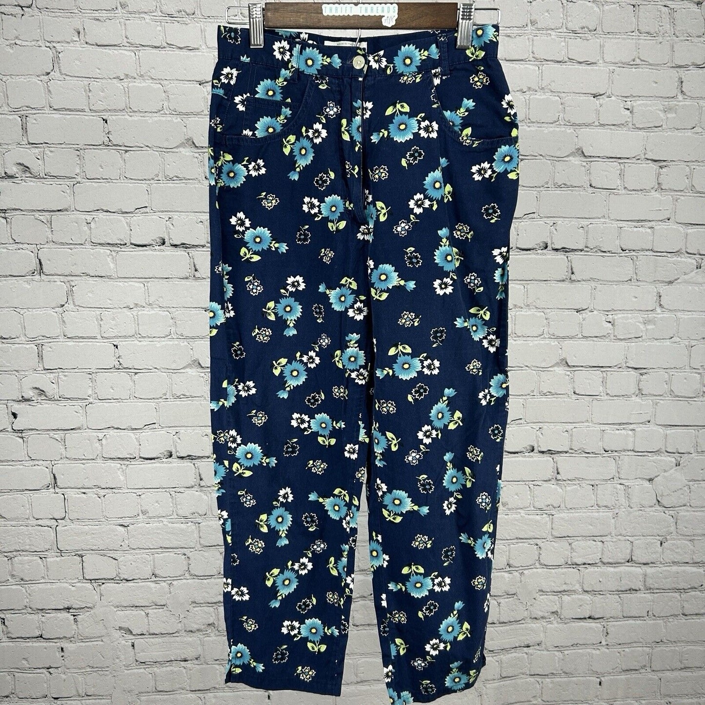 United Colors Of Benetton Blue Cotton Floral Ankle Pant Italy Size XS (26X22.5)