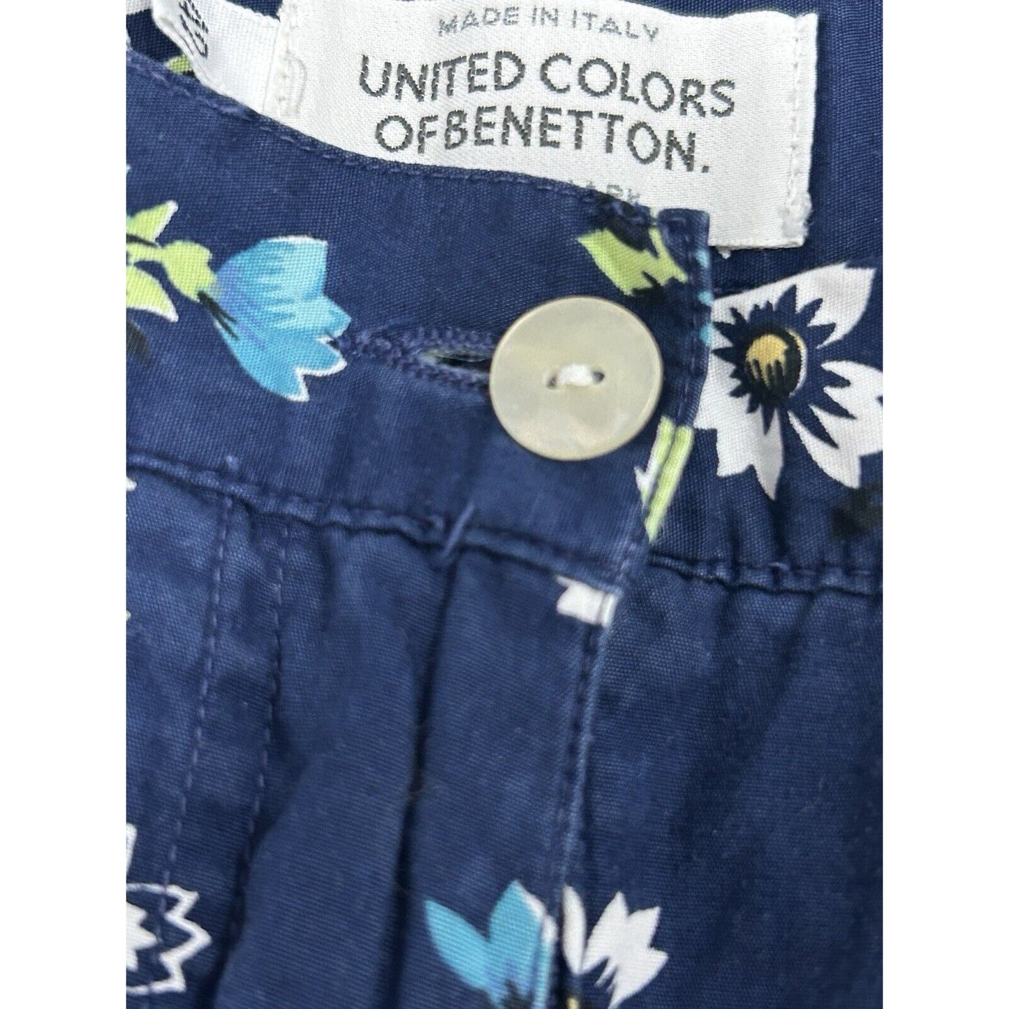 United Colors Of Benetton Blue Cotton Floral Ankle Pant Italy Size XS (26X22.5)