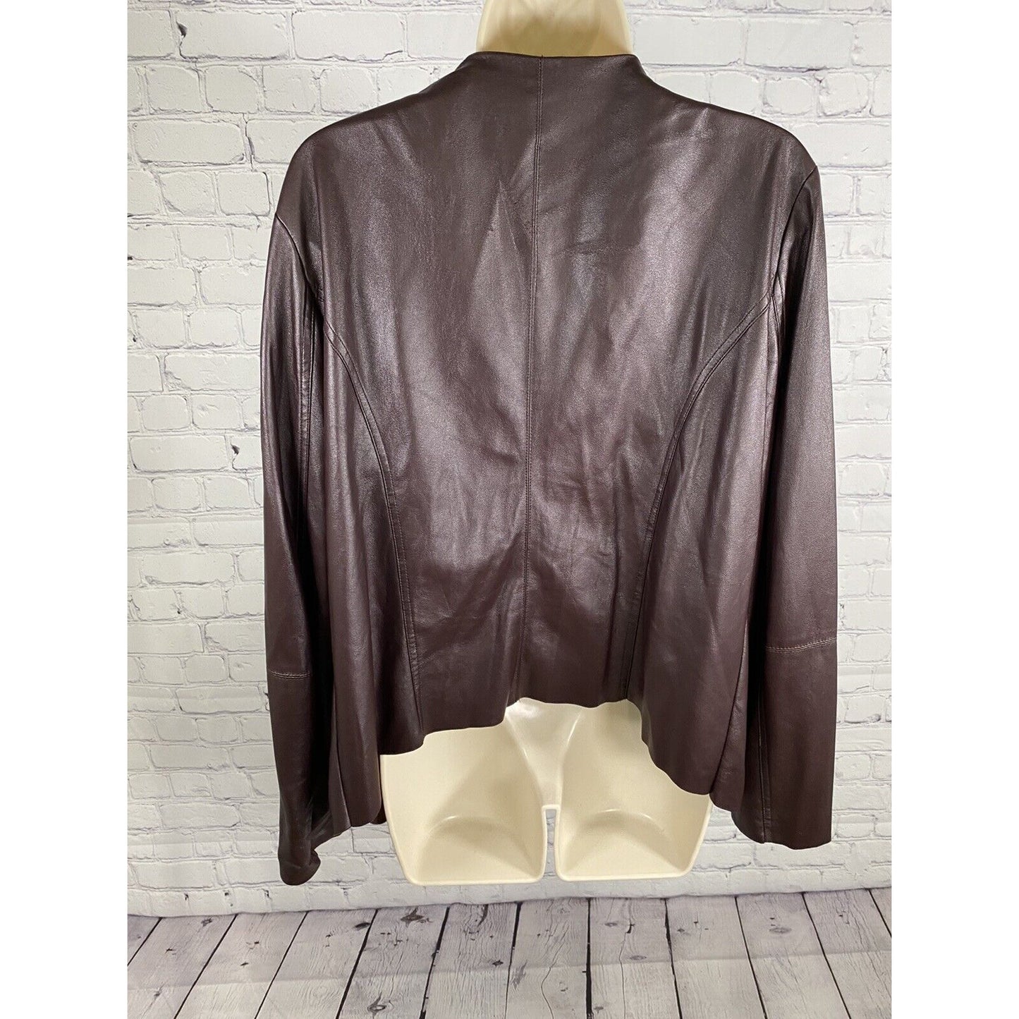 Dolce Cabo Brown Open Drapey Front Soft Vegan Leather Zipper Pockets Jacket M