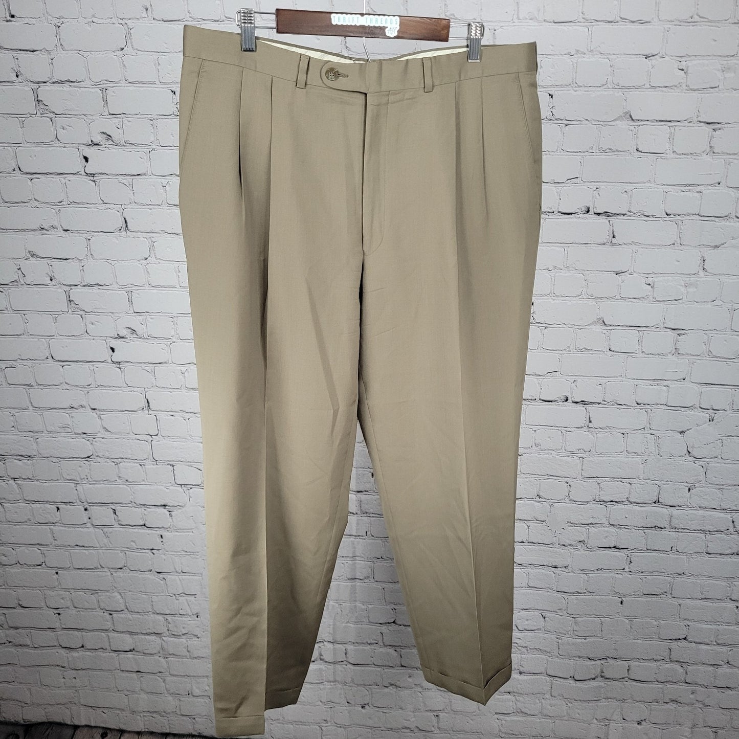 Jack Victor Prossimo Khaki 100% Italian Wool Pleated Dress Pants Size 37 (37x30)
