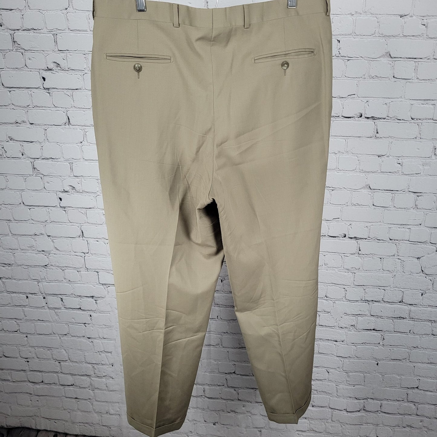 Jack Victor Prossimo Khaki 100% Italian Wool Pleated Dress Pants Size 37 (37x30)