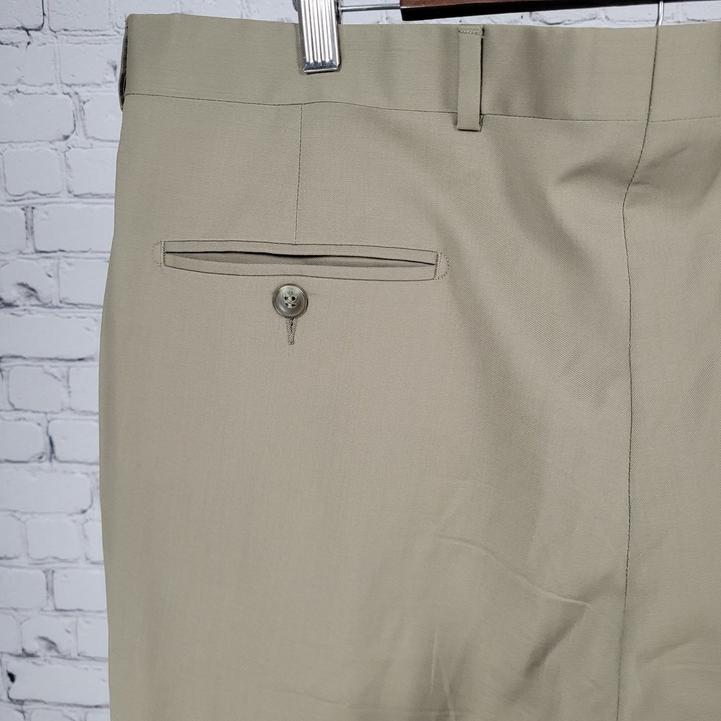 Jack Victor Prossimo Khaki 100% Italian Wool Pleated Dress Pants Size 37 (37x30)