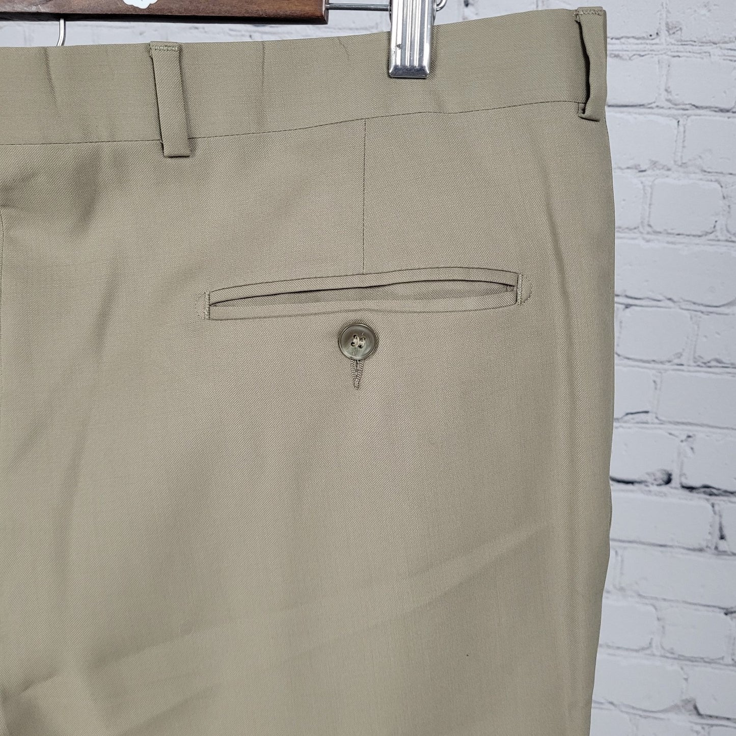 Jack Victor Prossimo Khaki 100% Italian Wool Pleated Dress Pants Size 37 (37x30)