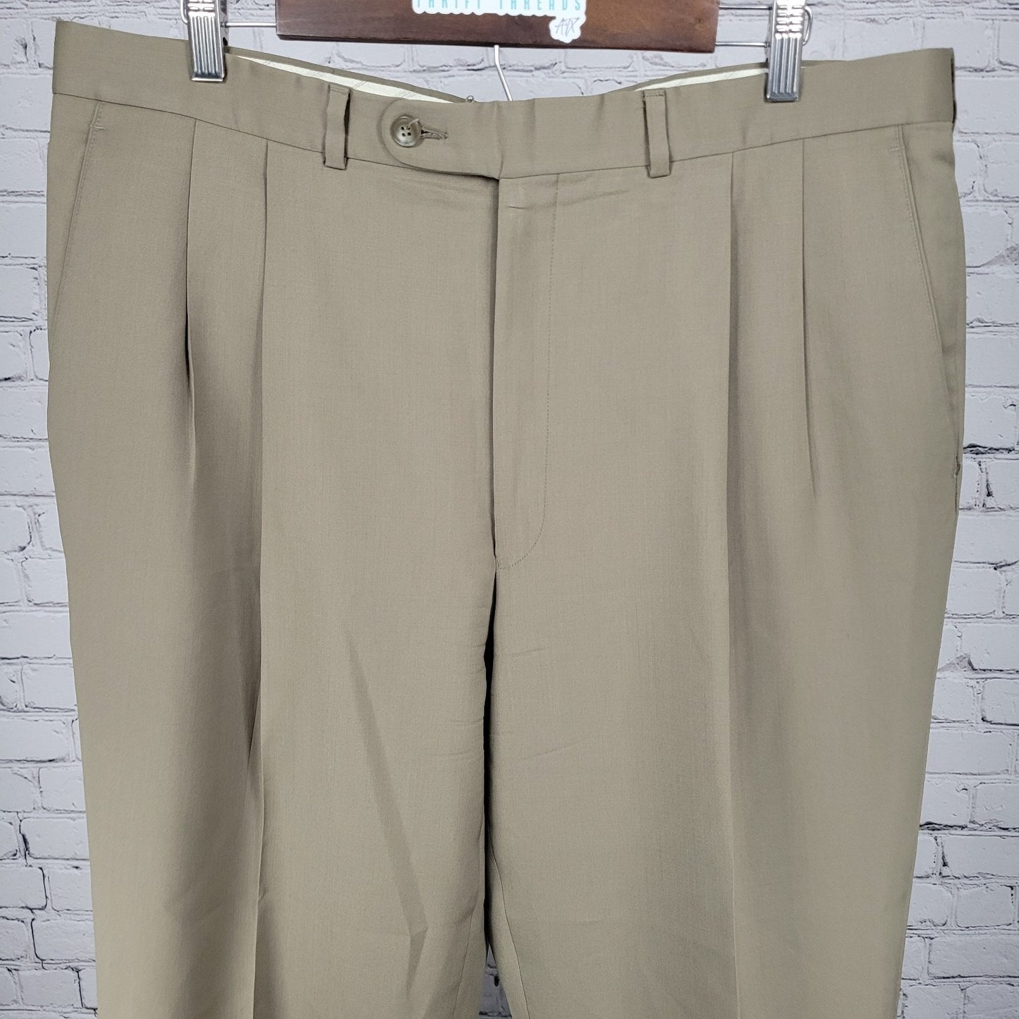 Jack Victor Prossimo Khaki 100% Italian Wool Pleated Dress Pants Size 37 (37x30)
