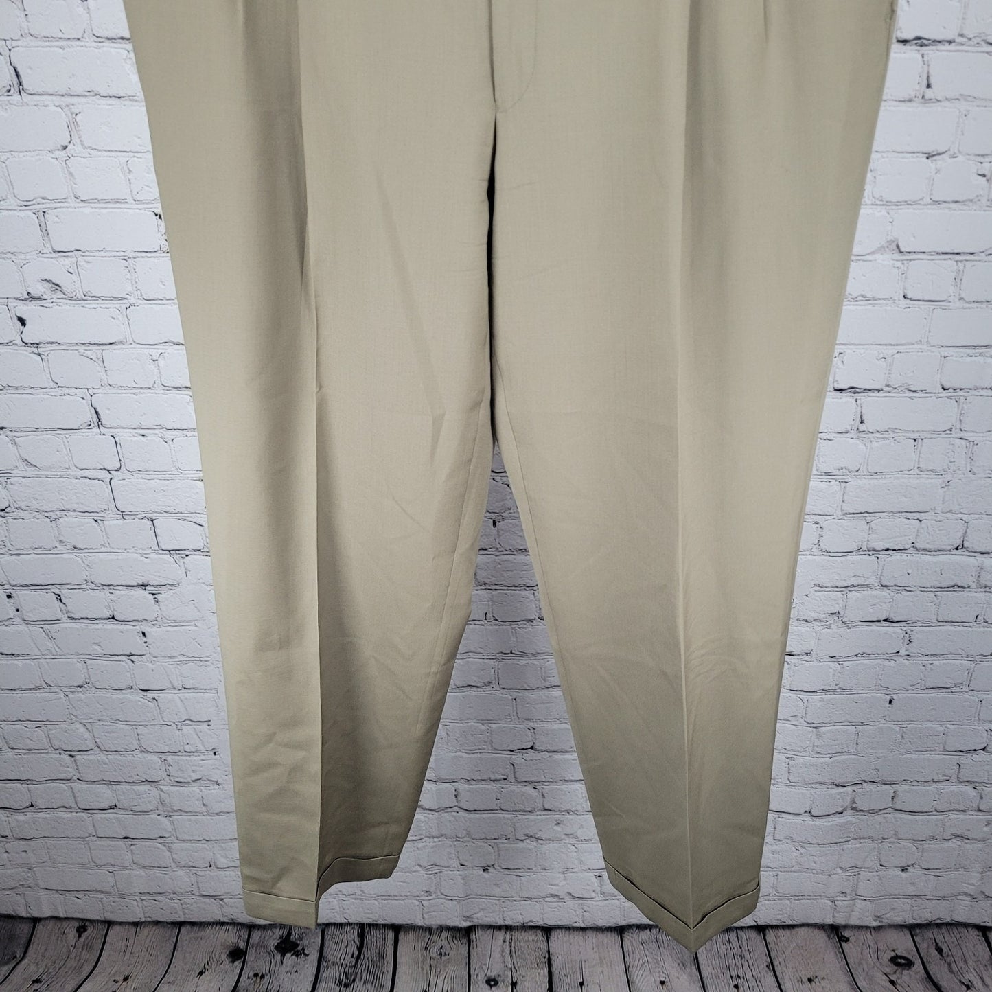 Jack Victor Prossimo Khaki 100% Italian Wool Pleated Dress Pants Size 37 (37x30)