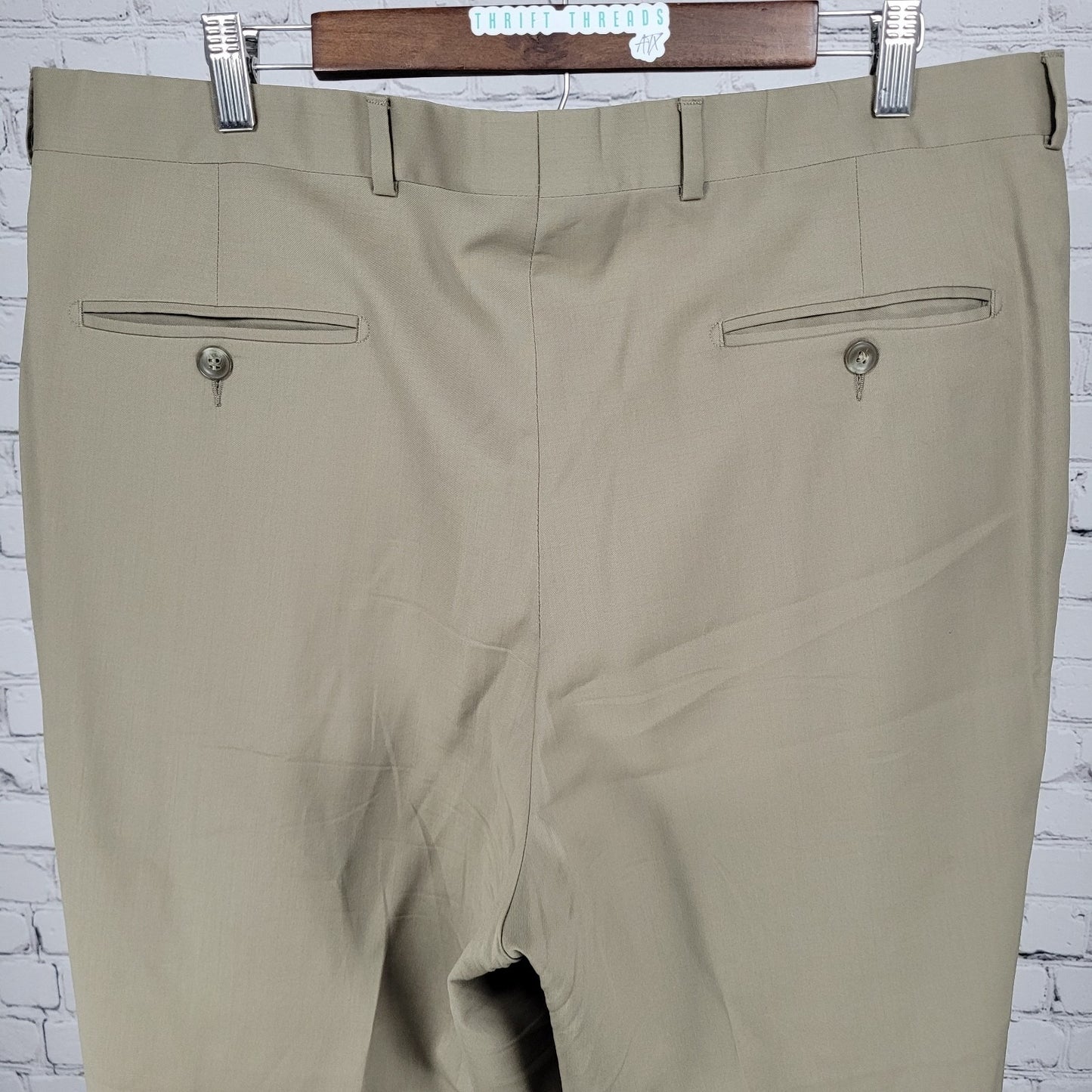 Jack Victor Prossimo Khaki 100% Italian Wool Pleated Dress Pants Size 37 (37x30)