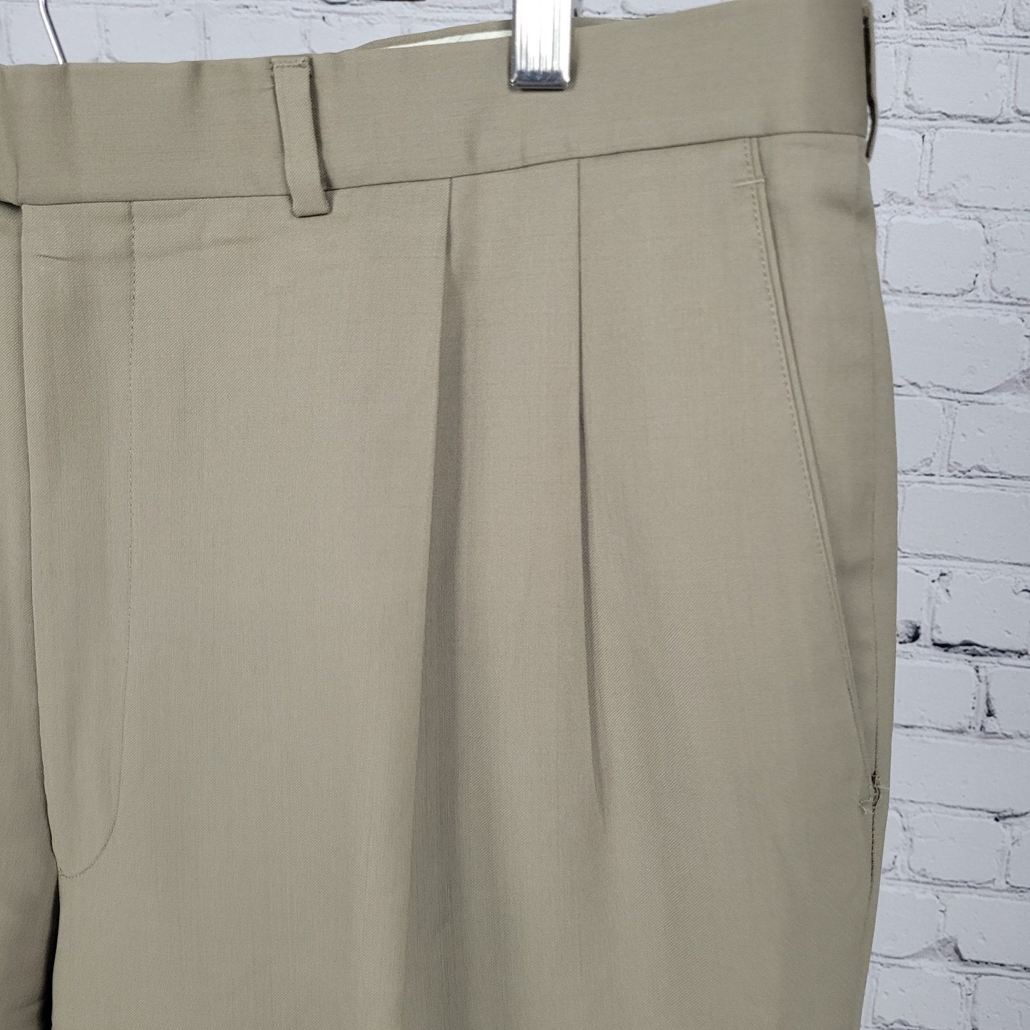 Jack Victor Prossimo Khaki 100% Italian Wool Pleated Dress Pants Size 37 (37x30)