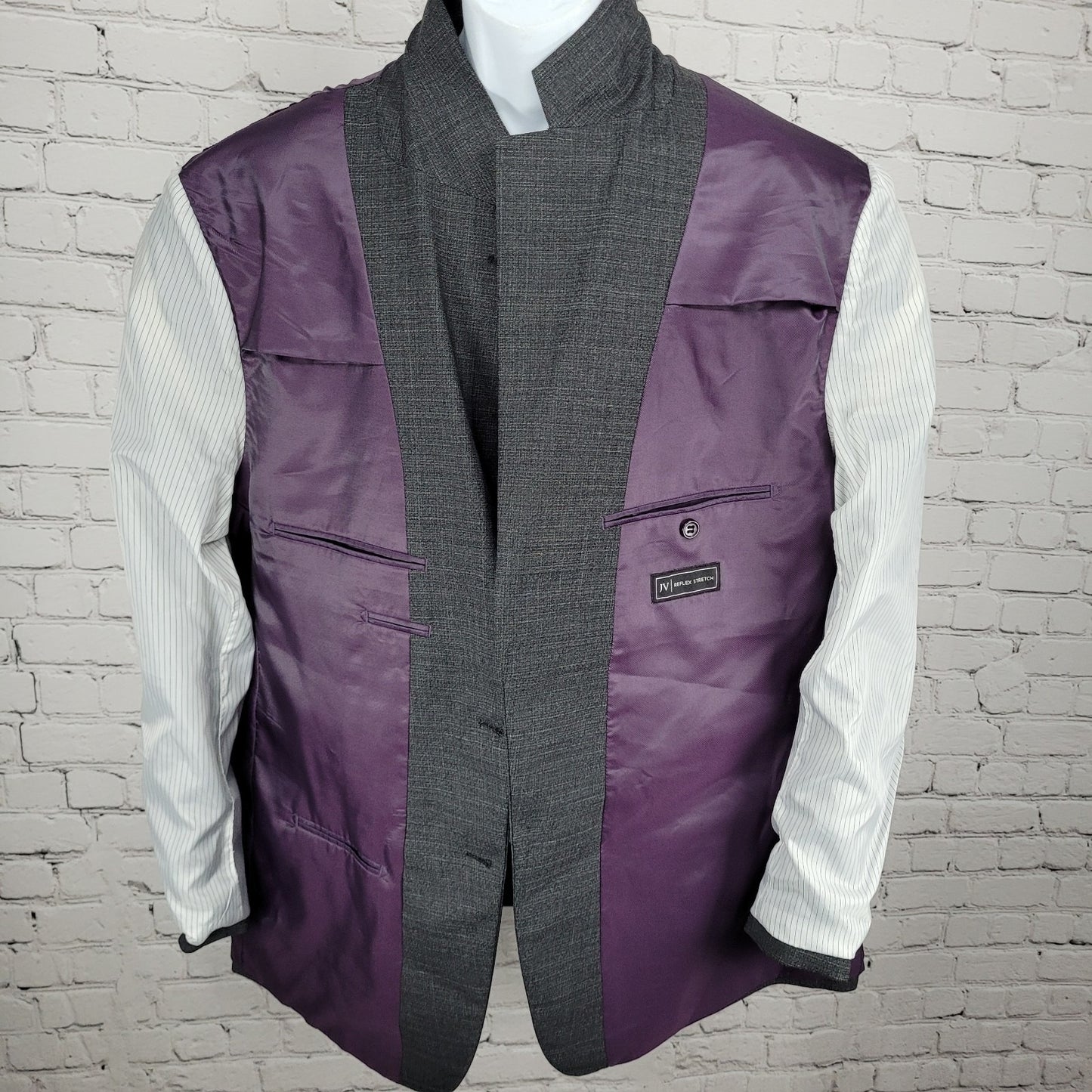 JV Jack Victor Grey Lasier SPJ Wool Blend Relfex Stretch Blazer Sport Coat 48R