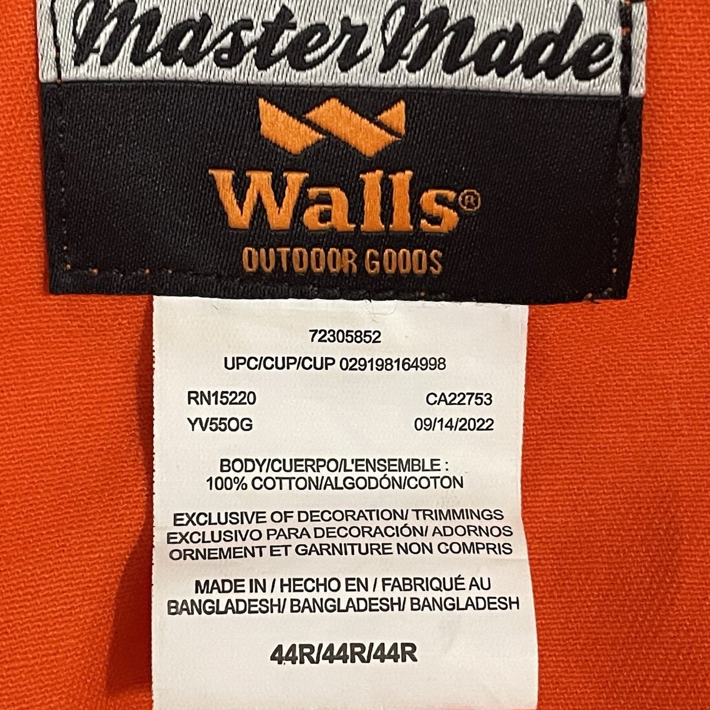 Walls Master Made Orange 100% Cotton Zip Uniform Workwear High Vis Coveralls 44R