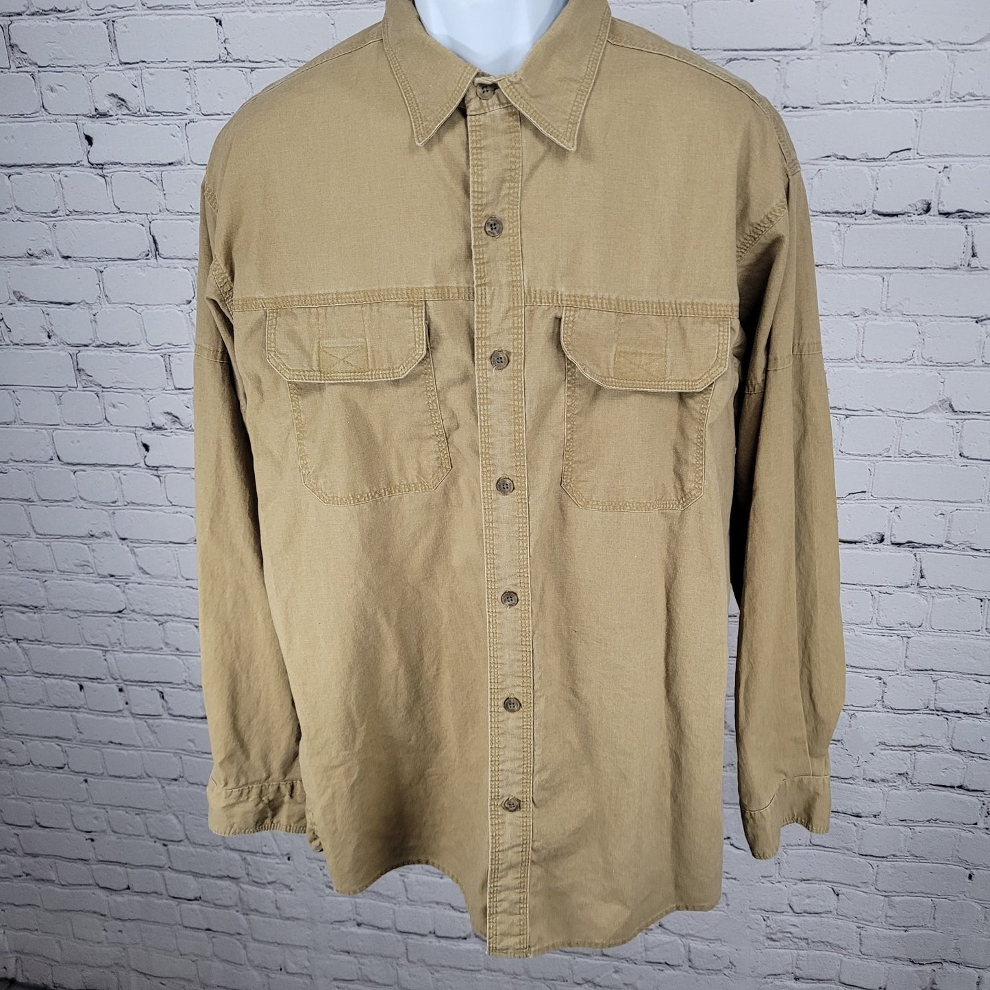 RedHead Brand Co Tan Cotton Button Up Long Sleeve Outdoor Shirt Size Large L