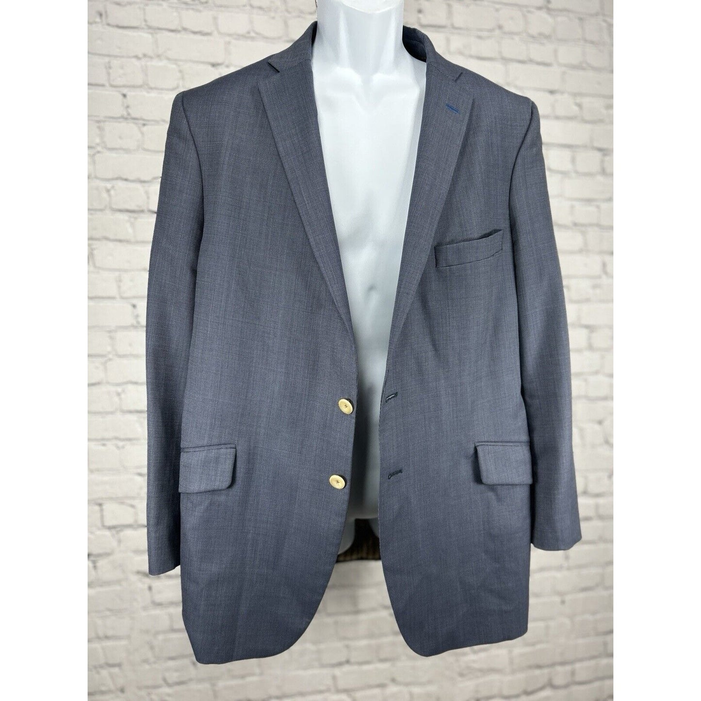 Tom James Custom Blue Honeycomb 2 Button Double Vented Sport Coat Blazer Size 40