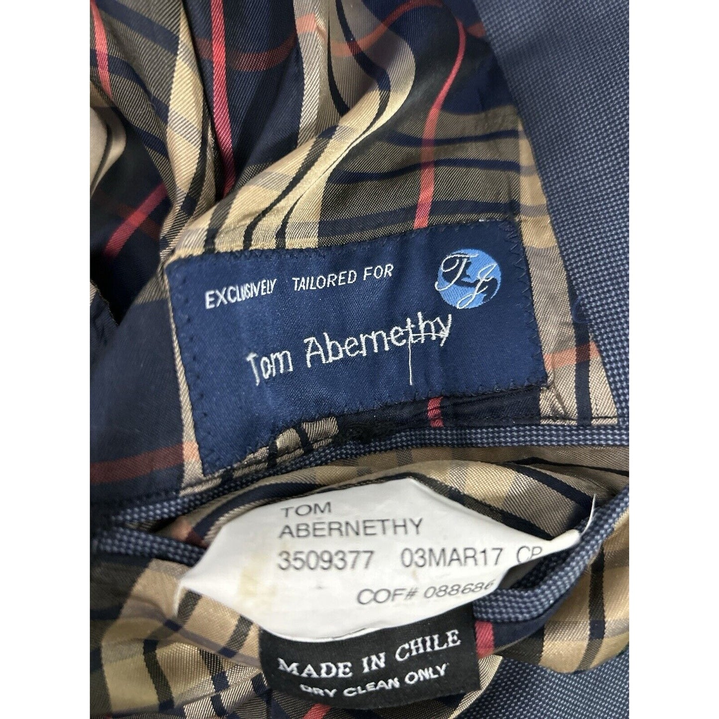 Tom James Custom Blue Honeycomb 2 Button Double Vented Sport Coat Blazer Size 40