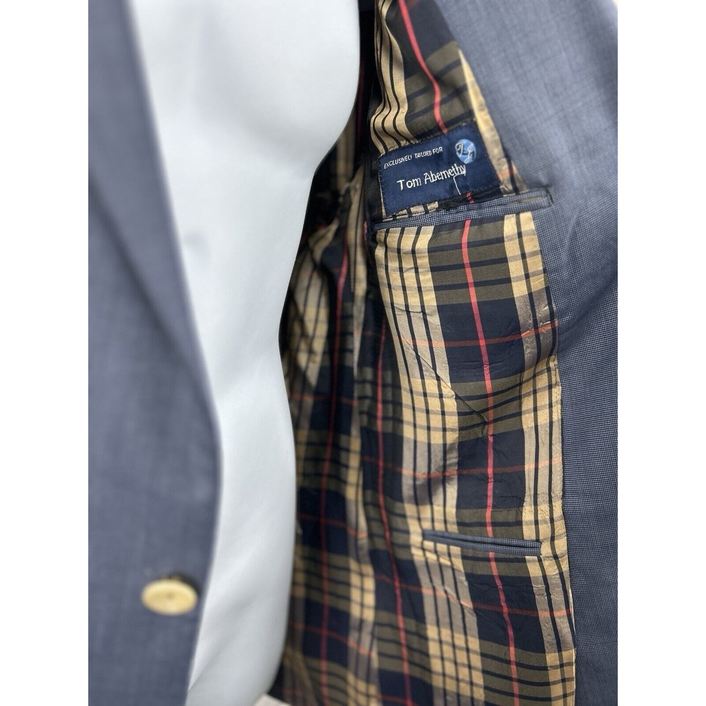 Tom James Custom Blue Honeycomb 2 Button Double Vented Sport Coat Blazer Size 40