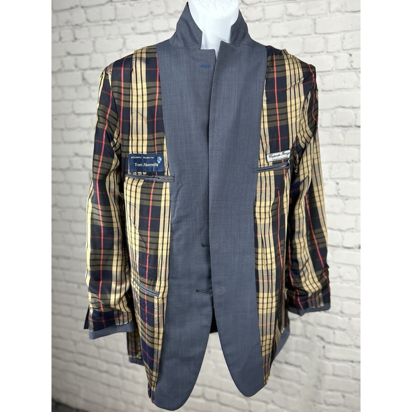 Tom James Custom Blue Honeycomb 2 Button Double Vented Sport Coat Blazer Size 40