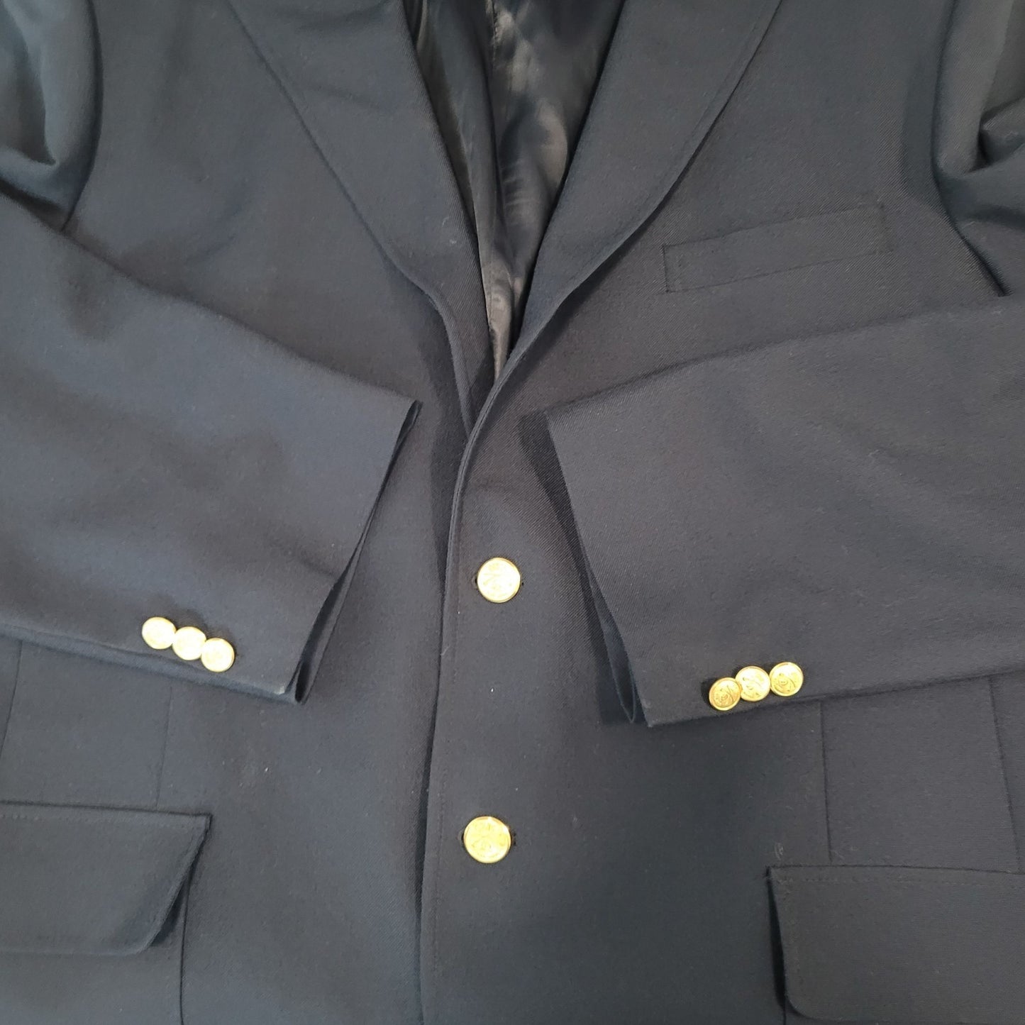 VTG Orvis Navy Wool Blend 3 Gold Button Vented Notch Blazer USA Made Size 44L