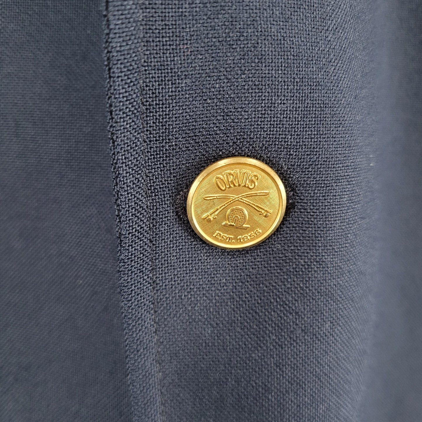 VTG Orvis Navy Wool Blend 3 Gold Button Vented Notch Blazer USA Made Size 44L