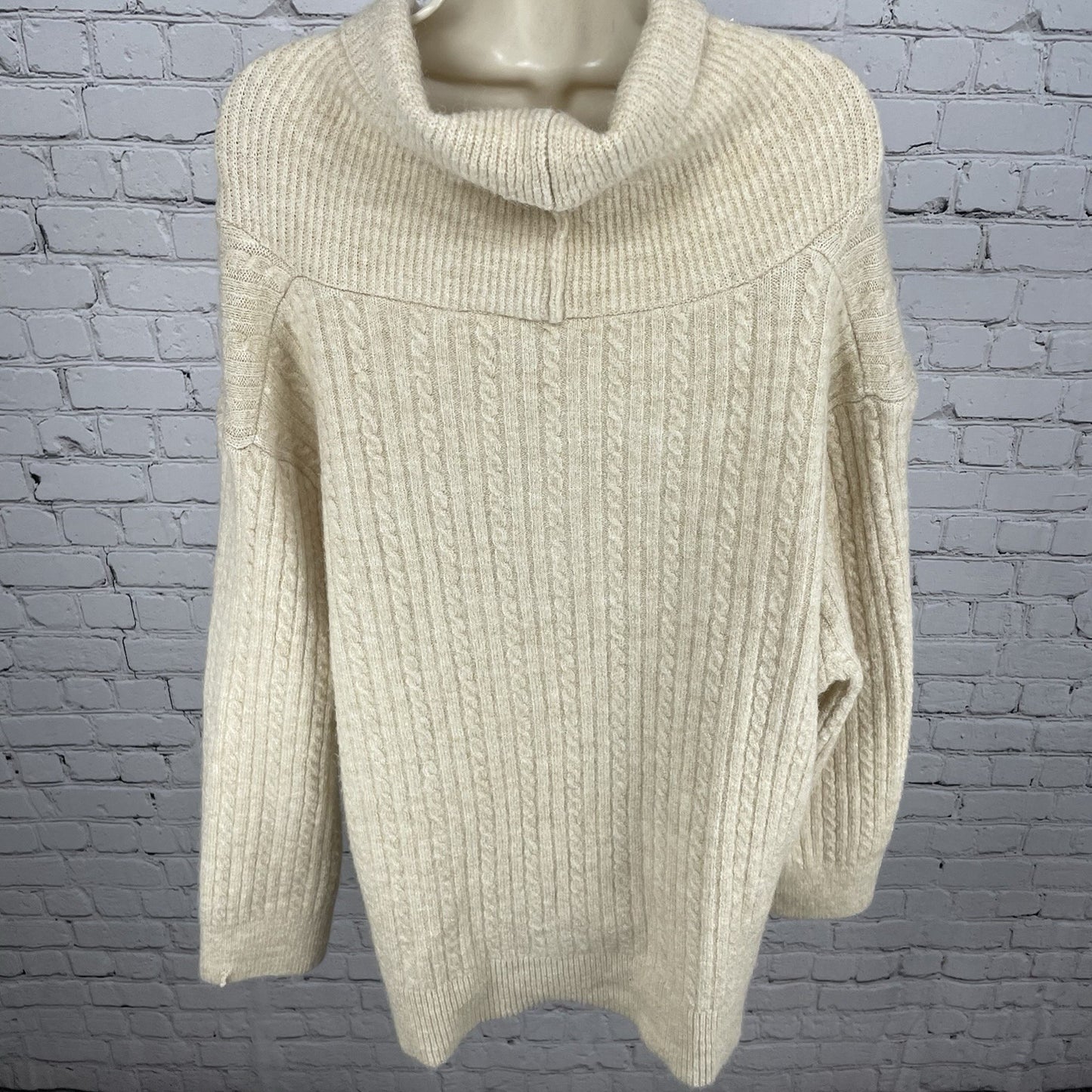 Zara Beige Knit Oversized Boxy Pullover Side Slits Sweater Size Large L
