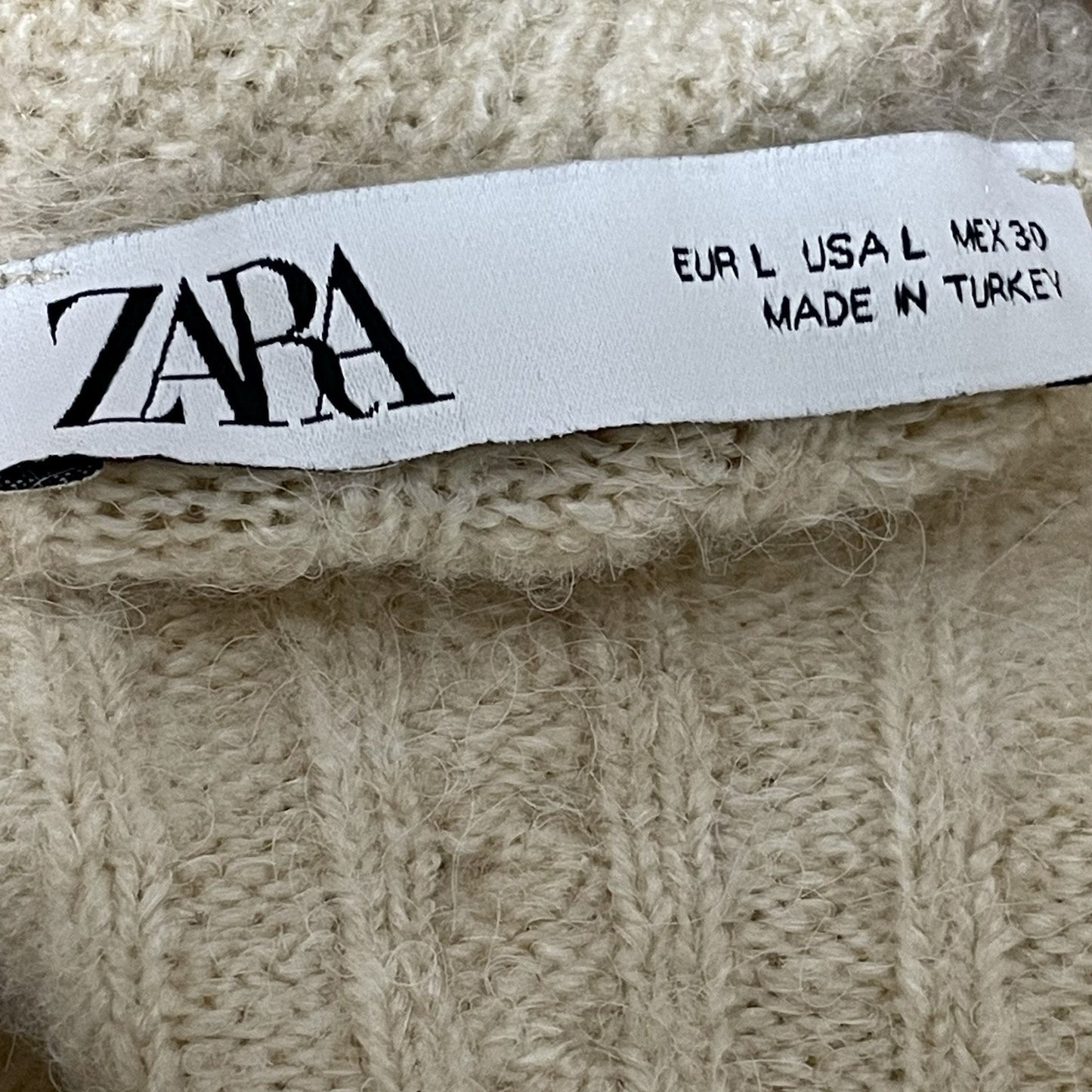 Zara Beige Knit Oversized Boxy Pullover Side Slits Sweater Size Large L