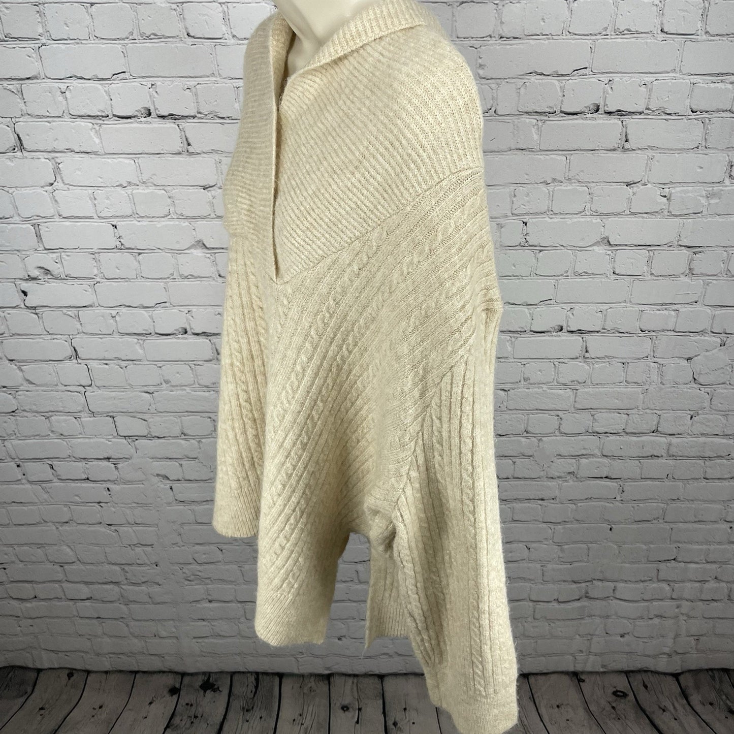 Zara Beige Knit Oversized Boxy Pullover Side Slits Sweater Size Large L