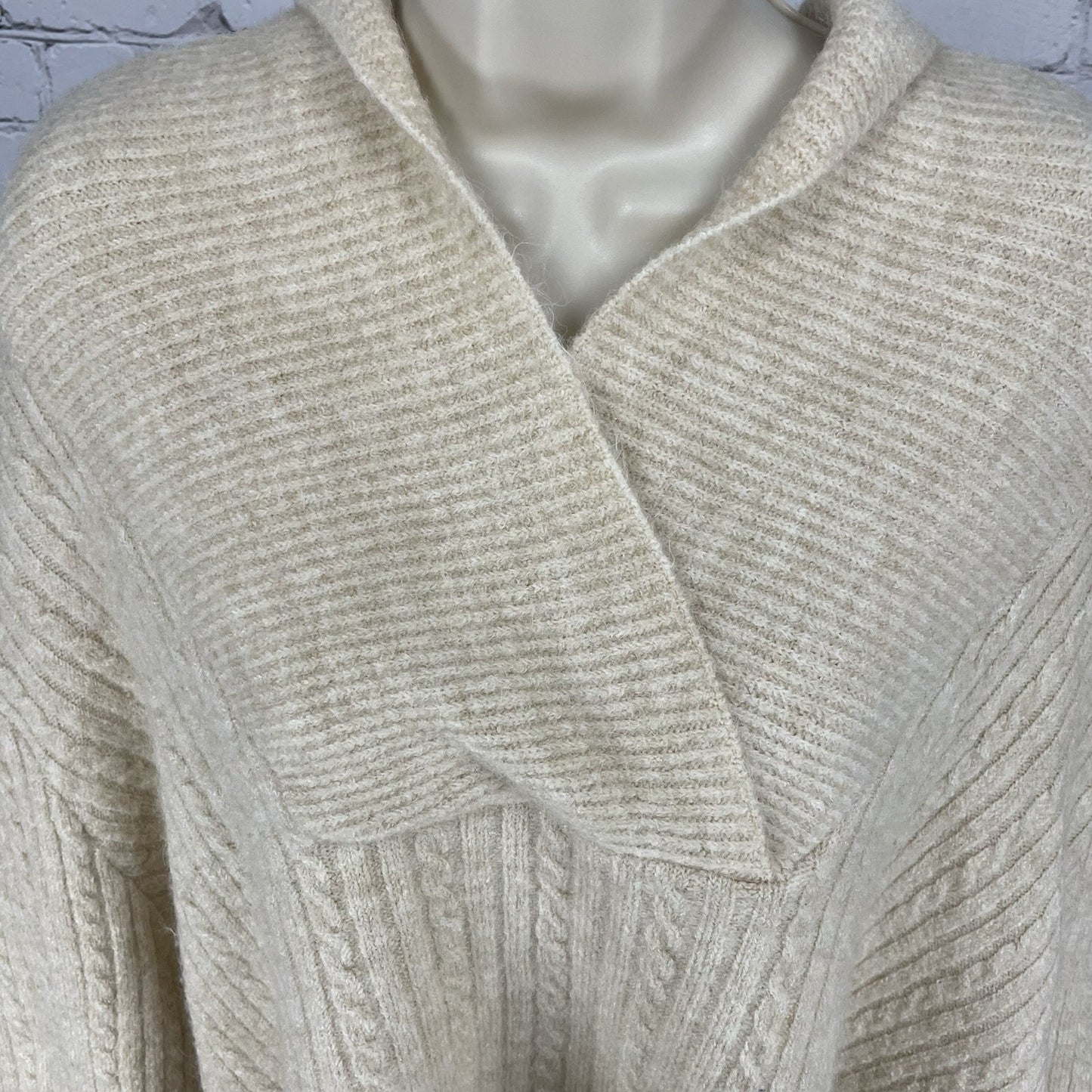 Zara Beige Knit Oversized Boxy Pullover Side Slits Sweater Size Large L