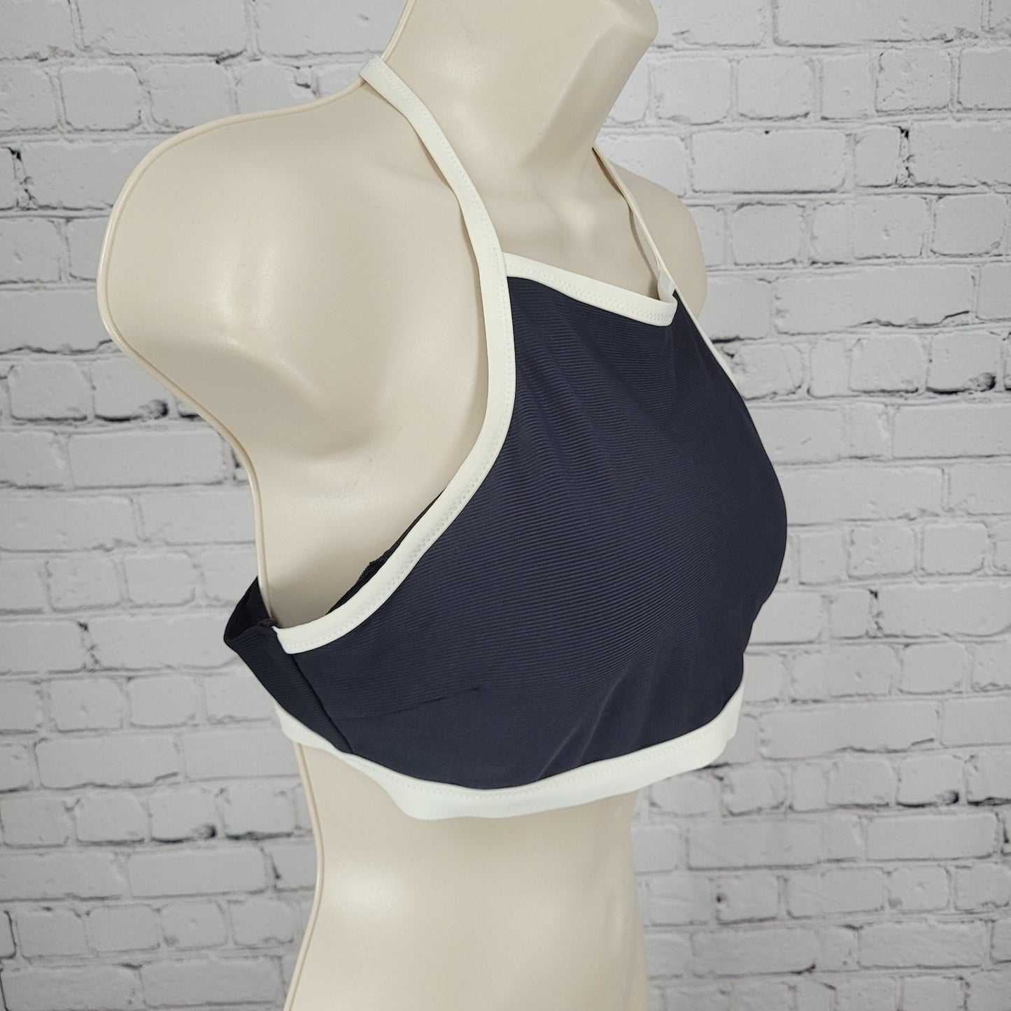 Athleta Black White Halter Racerback Removable Pads Swim Top Bikini Medium M