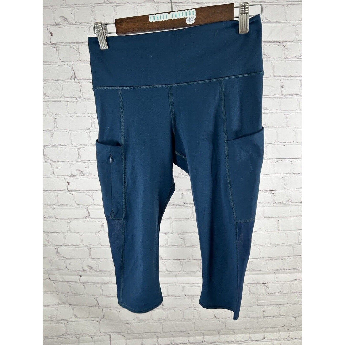 Athleta All In Deep Teal Cropped Workout Stash Pocket Athletic Leggings S